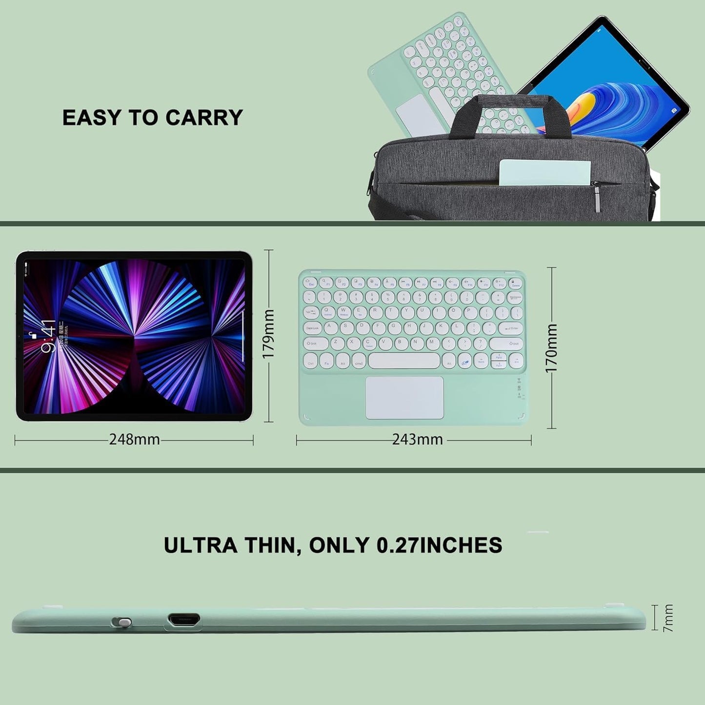 KUYHRF Wireless Keyboard with Touchpad, Ultra-Thin Rechargeable Bluetooth Keyboard Mini with Trackpad, Round Keys