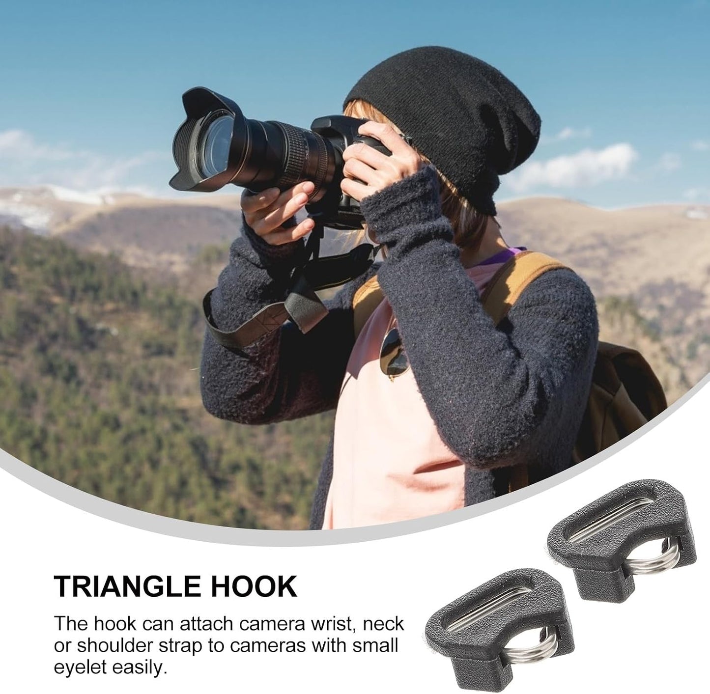 4 Sets Metal Triangle Split Ring Hooks for Camera Straps with Brackets, Heavy-Duty Triangle Ring Hooks for Mirrorless