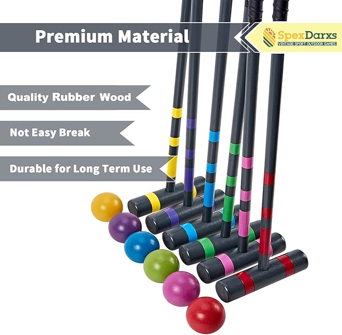 Six Player Deluxe Croquet Set, 35'' Croquette Game with Premium Wooden Mallets/Colored Balls/Wickets/Stakes/Carrying Bag, Outdoor Lawn Backyard Games for Teens Adults Family