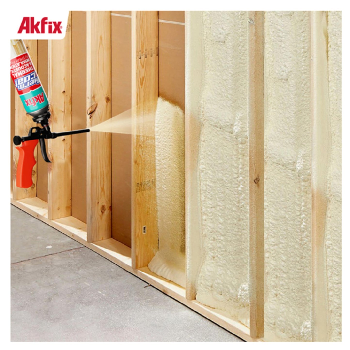 Akfix Thermcoat Fire Rated Spray Foam Insulation Kit 240 sq ft (12x27.1 oz.) - (R-Value 11.32/2 in) Closed Cell Expanding Wide Sealant Thermal Insulation for Walls and Attic - Gun & Cleaner Included