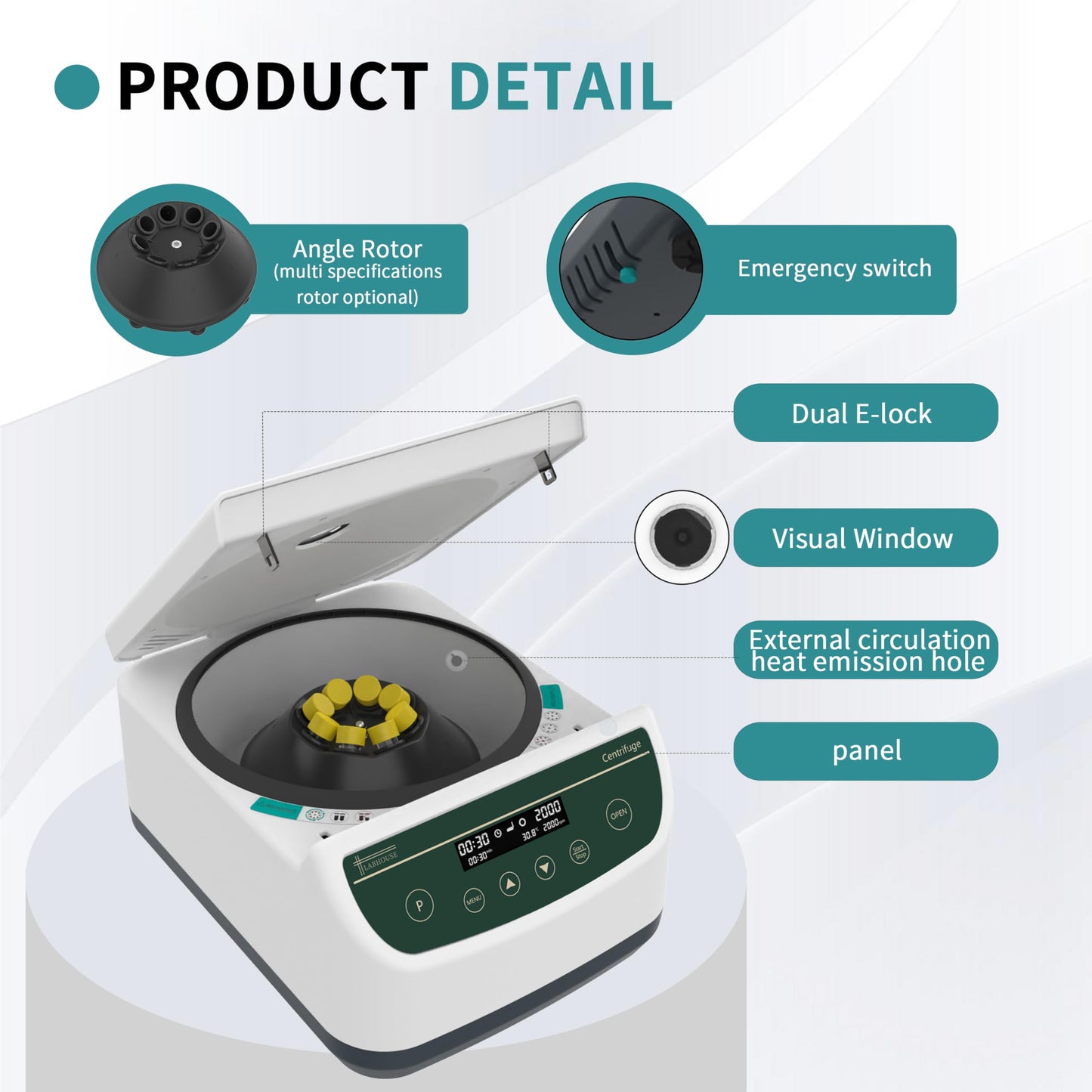 LABHOUSE Centrifuge Machine PRP PRF 2ml-5ml/10ml/15mlx8 Speed 500-4000rpm 1967xg RCF Lab Benchtop Centrifuges Store 9 Programs Timer 30sec-99min