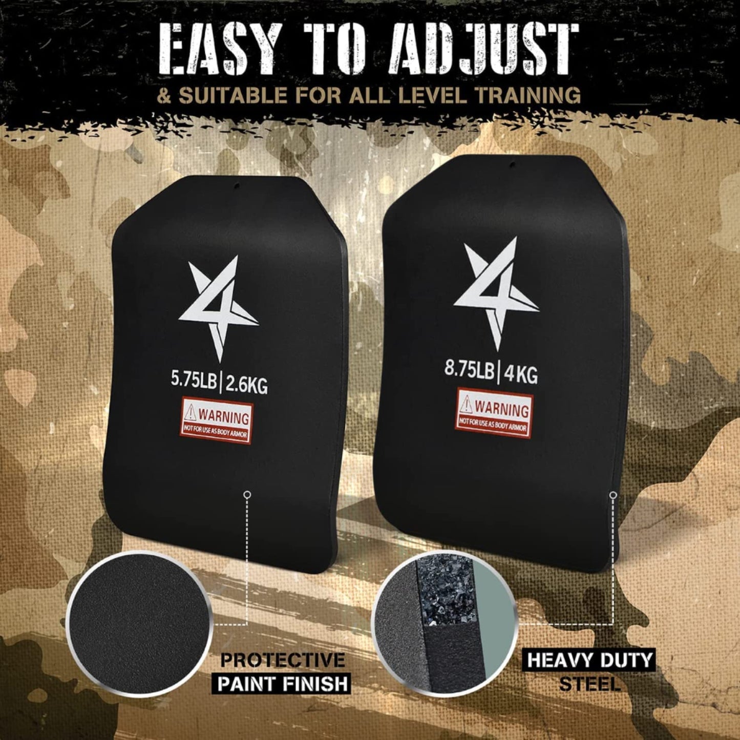 Yes4All Weighted Vest Plate with Curved Ergonomic Plates for Running, Rucking, & Strength Training, Comfortable Fit, Tactical Vest, Plate Pair or Combo, 5.75 to 19.75LB - 5.75 lb Pair (Plate Only)