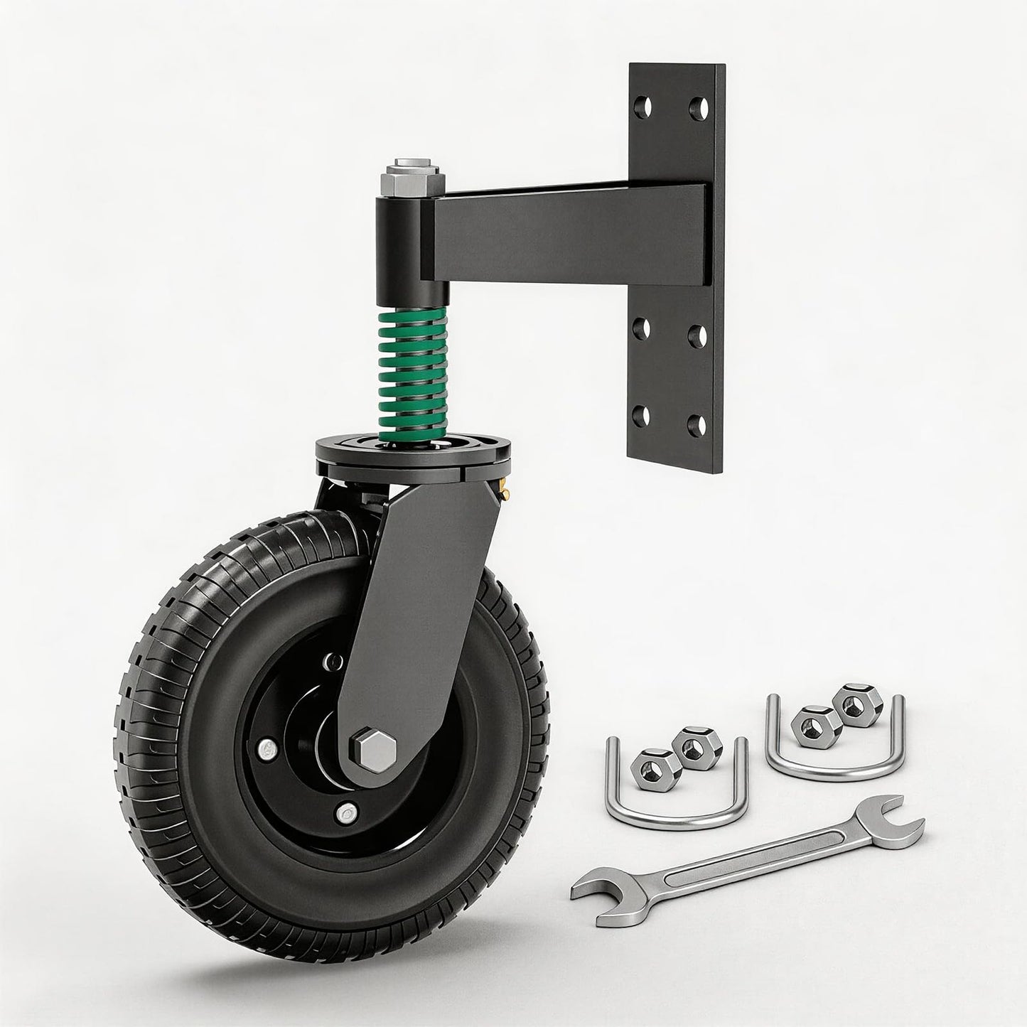 Qrooviiy 6Inch Fence Gate Wheels,600 lbs Capacity Gate Wheels with Caster Srping Cushioned for Metal/Wooden Gate,360 Degree Swivel with Suspension for Swing Gate Support (Black 1Pack)…
