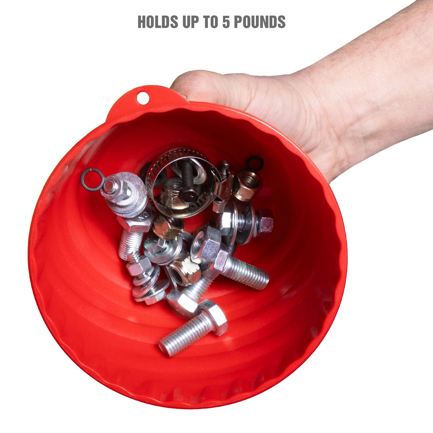 OEMTOOLS 25333 Red Magnetic Nut Cup, Curved Magnetic Parts Tray Holds Up to 5 Pounds, Attaches To Metal Surfaces, Multi-Use Nuts And Bolts Organizer Made From Durable ABS Plastic