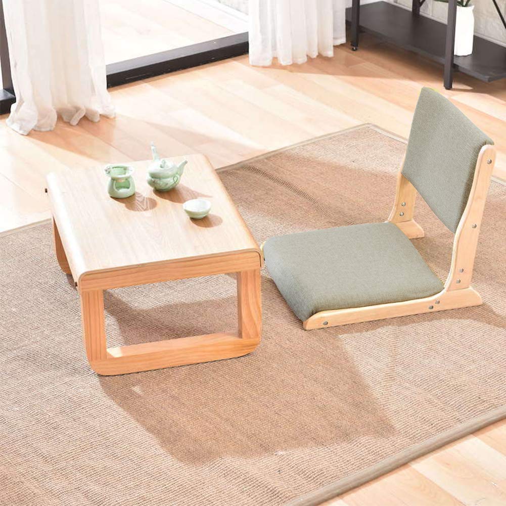 ZHEKUN Foldable Floor Chair with Back Support, Living Room Floor Seat, Portable Wood Legless TatamL Japanese Style Legless Chair, Lazy Sofa for Bay Window Meditation Reading, Balny Seat with Cushion