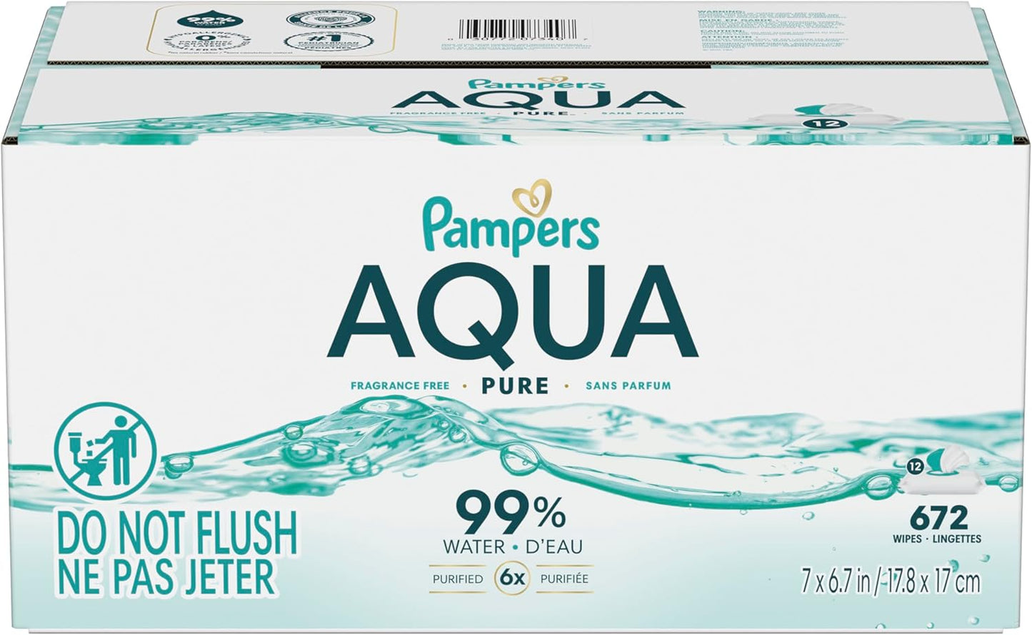 Pampers Aqua Pure Baby Wipes - 99% Water, Fragrance-Free, 672 Total Wipes in 12 Flip-Top Packs