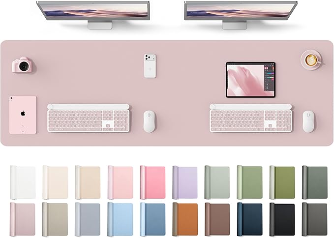 YSAGi Leather Desk Protector, Office Mat, Large Mouse Mat, Non-Slip PU Leather Blotter, Laptop Desk Mat, Waterproof Writing Pad for Office and Home(Grayish Lavender, 63" x 17.2")