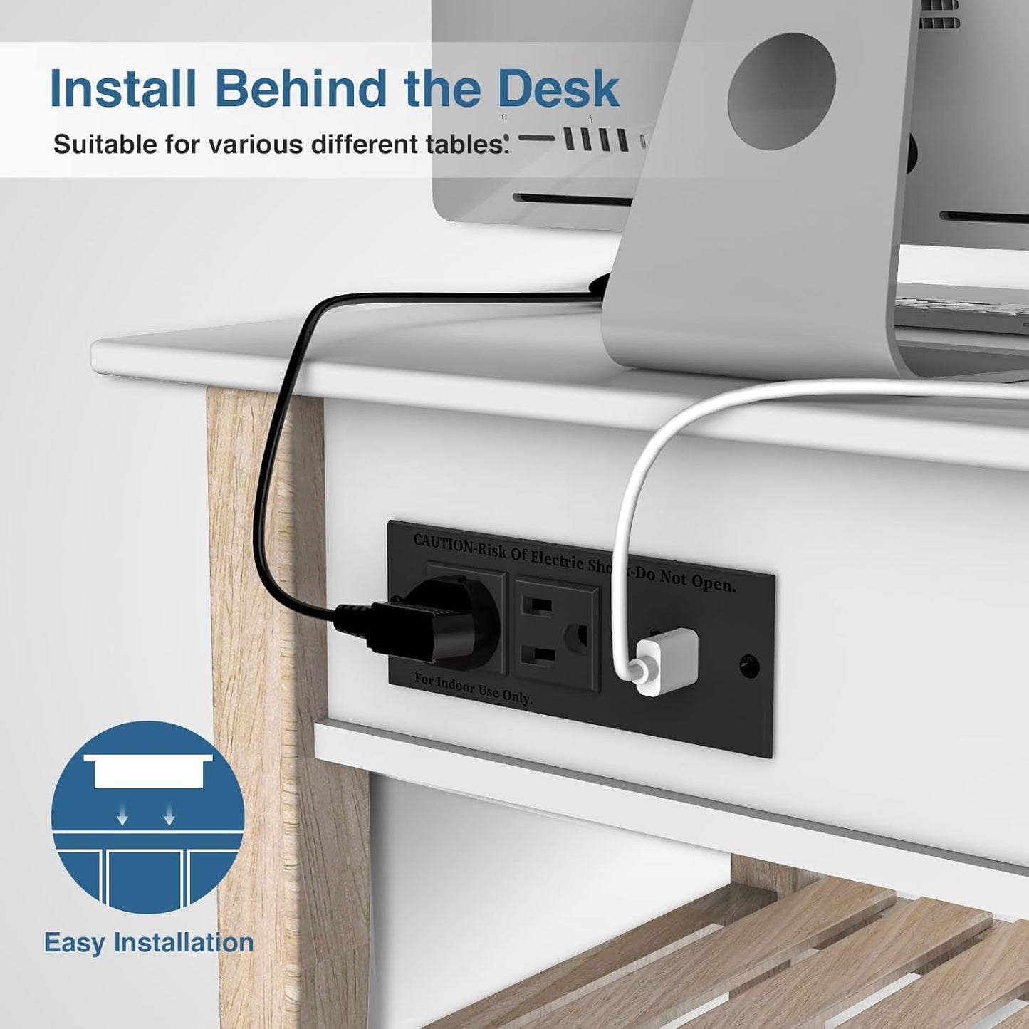 Geao Adapter Inset Small Recessed Power Strip Plug Extension Cord with USB Electrical Outlet Extender Flush Mount Surge