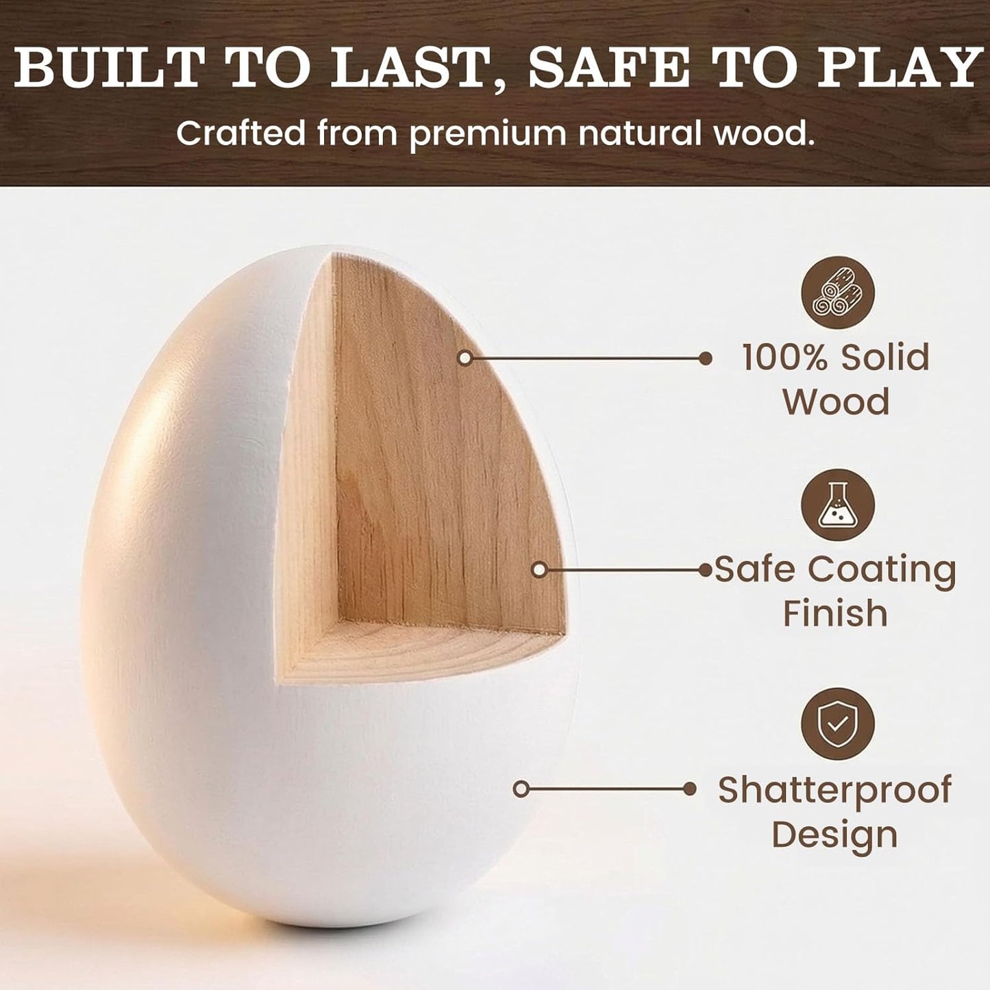 SallyFashion Wooden Fake Eggs - 9 PCS White Easter Eggs for Nesting & Pretend Play Kitchen Accessories
