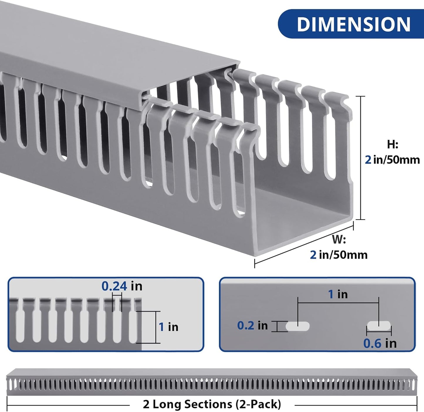 ZhiYo 2x2in Server Rack Cable Management Raceway, Cable Duct Kit, Electrically Safe PVC for Network Wire Management