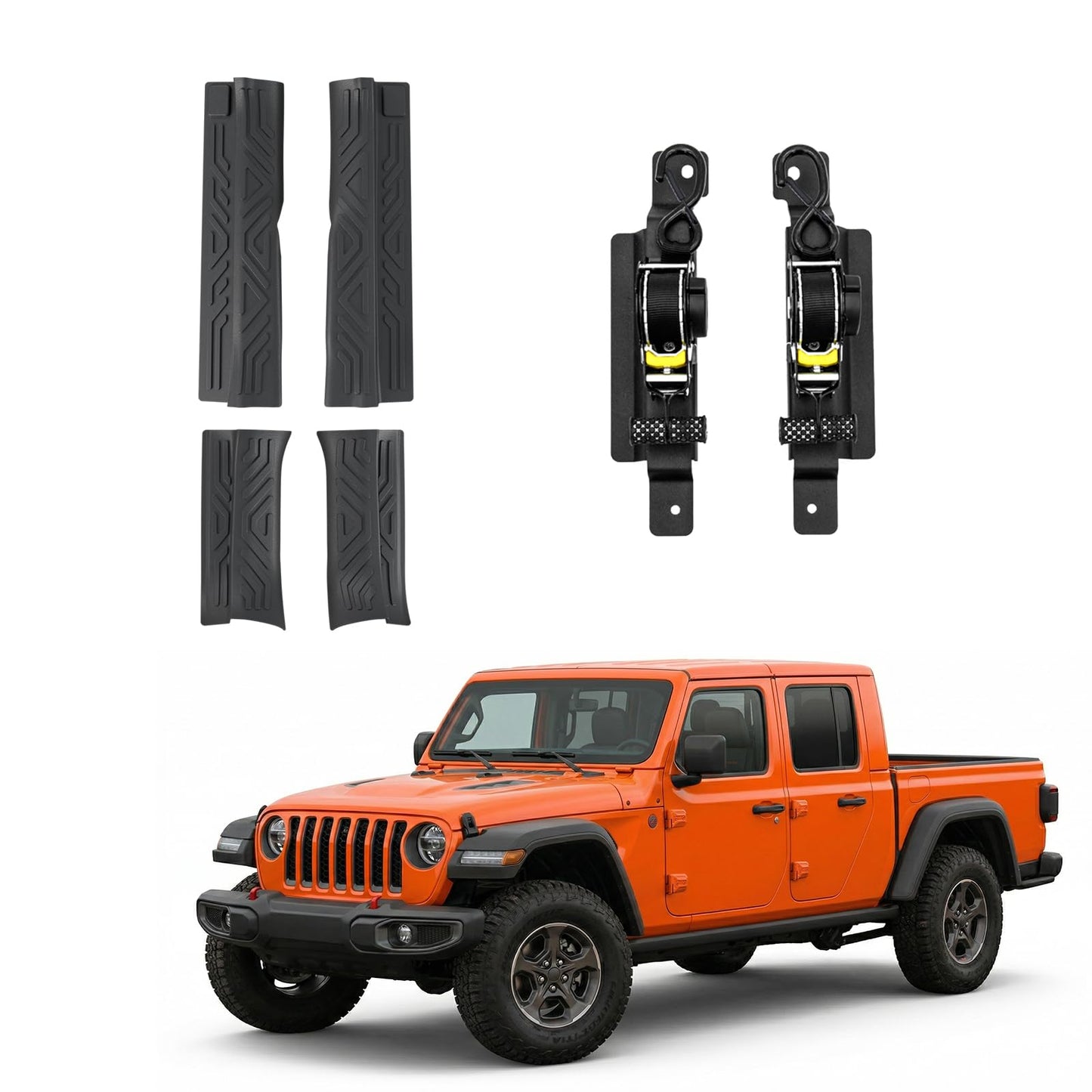 2020-2026 Jeep Gladiator JT 2018-2026 Wrangler JLU Retractable Ratchet Strap and Full Coverage Door Sill Protector