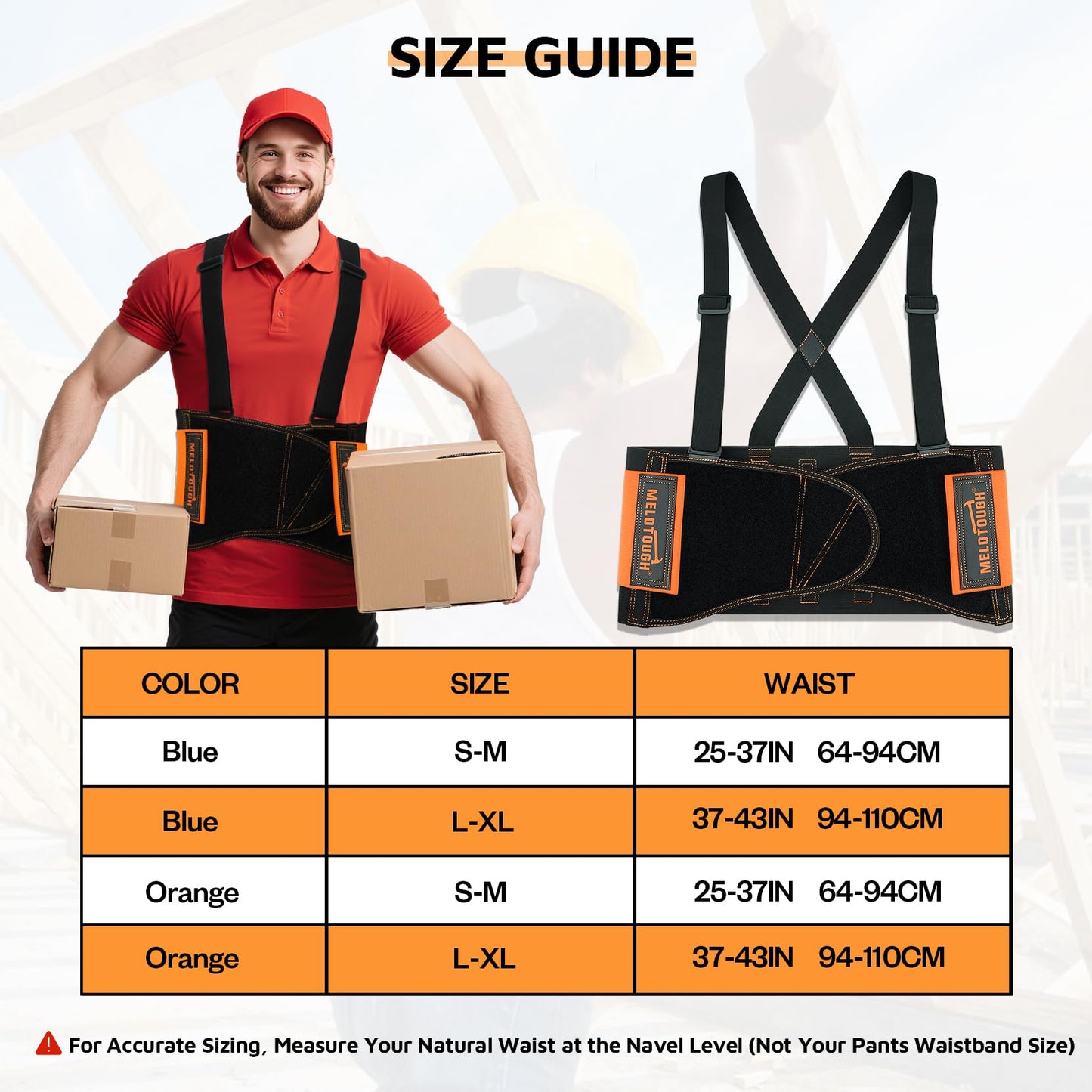 MELOTOUGH Back Brace for Men Lower Back,Back Brace for Work,Back Support Belt with Suspenders,Lower Lumbar Support for Heavy Lifting, Removeable Straps for Construction, Warehouse L/XL,Gifts for Men
