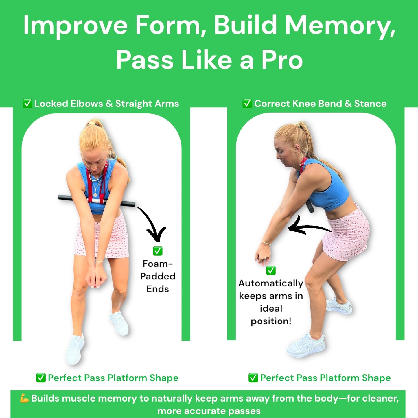 BOARDEE Bump-Pass Volleyball Training Equipment Kit for Proper Passing Technique – Foldable Sticks with Adjustable Fit and Foam-Padded Ends – Training Volleyball Gifts for Solo or Team Practice