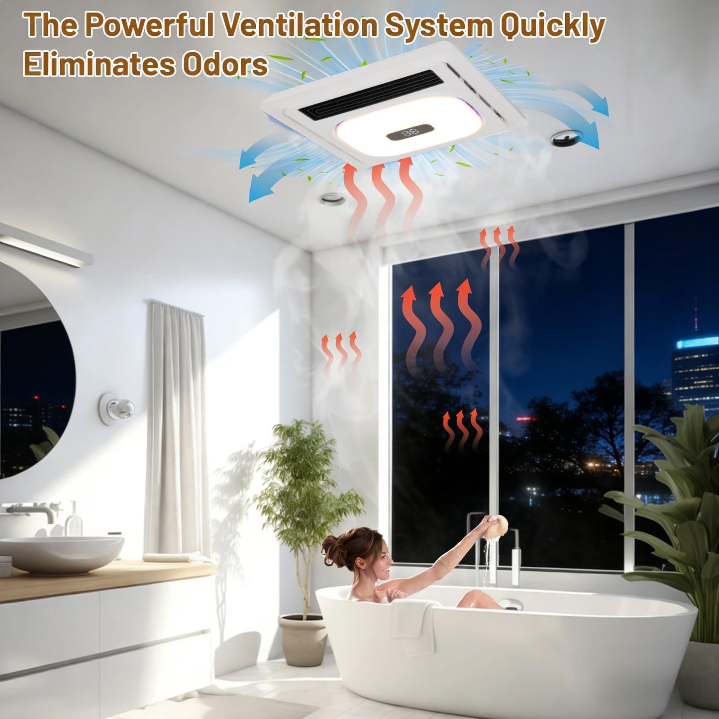 NeuronDeals 4 in 1 Bathroom Exhaust Fan & 1800W Heater – The Complete Bathroom Fan with Heater | 3 Adjustable LED Color Temperatures, 180 CFM Quiet DC Motor for Effective Ceiling Ventilation