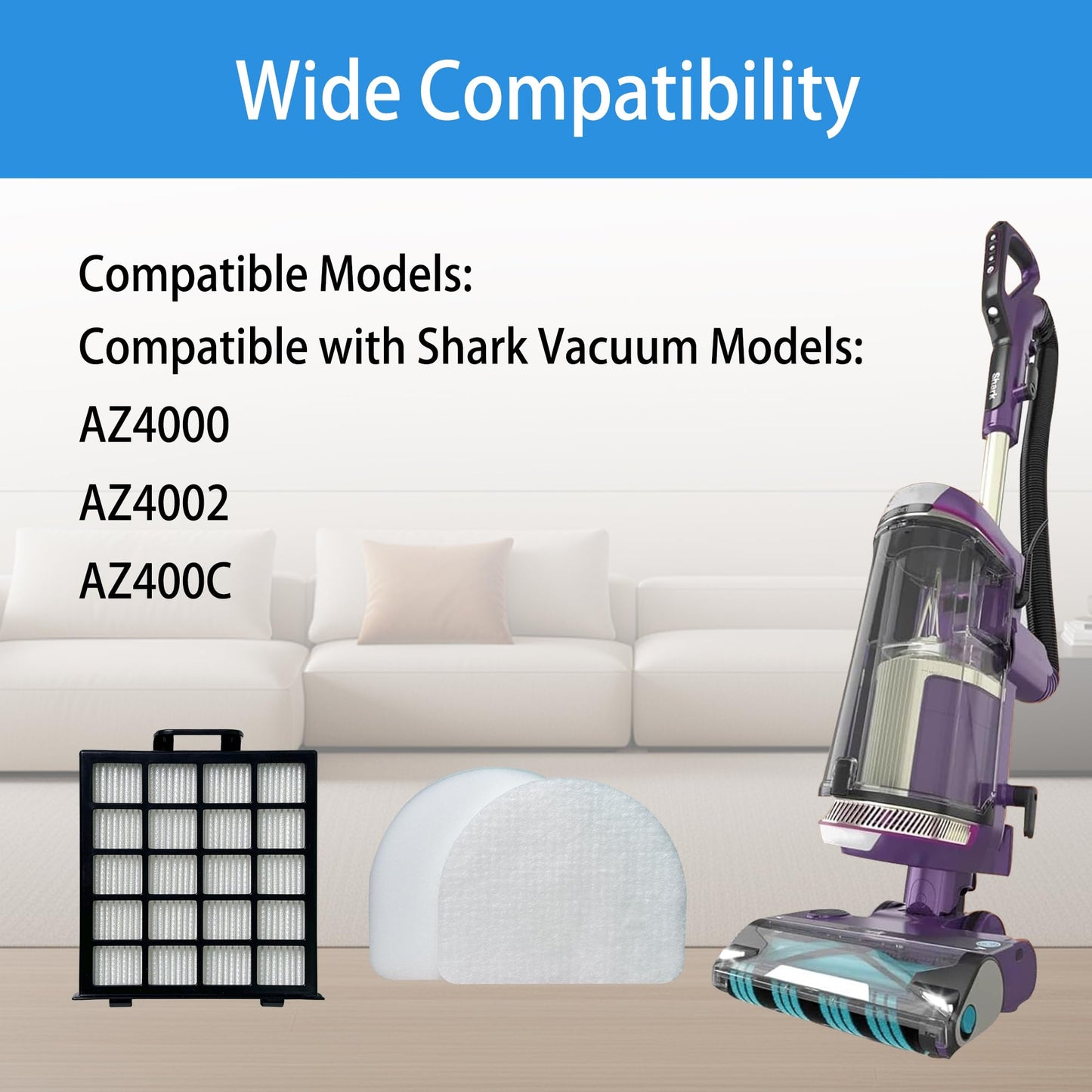 Replacement Parts Roller Brush & HEPA Filter Foam & Felt Filters Compatible with Shark Power Detect Upright AZ4000 AZ4002 AZ4002C Vacuum Cleaner