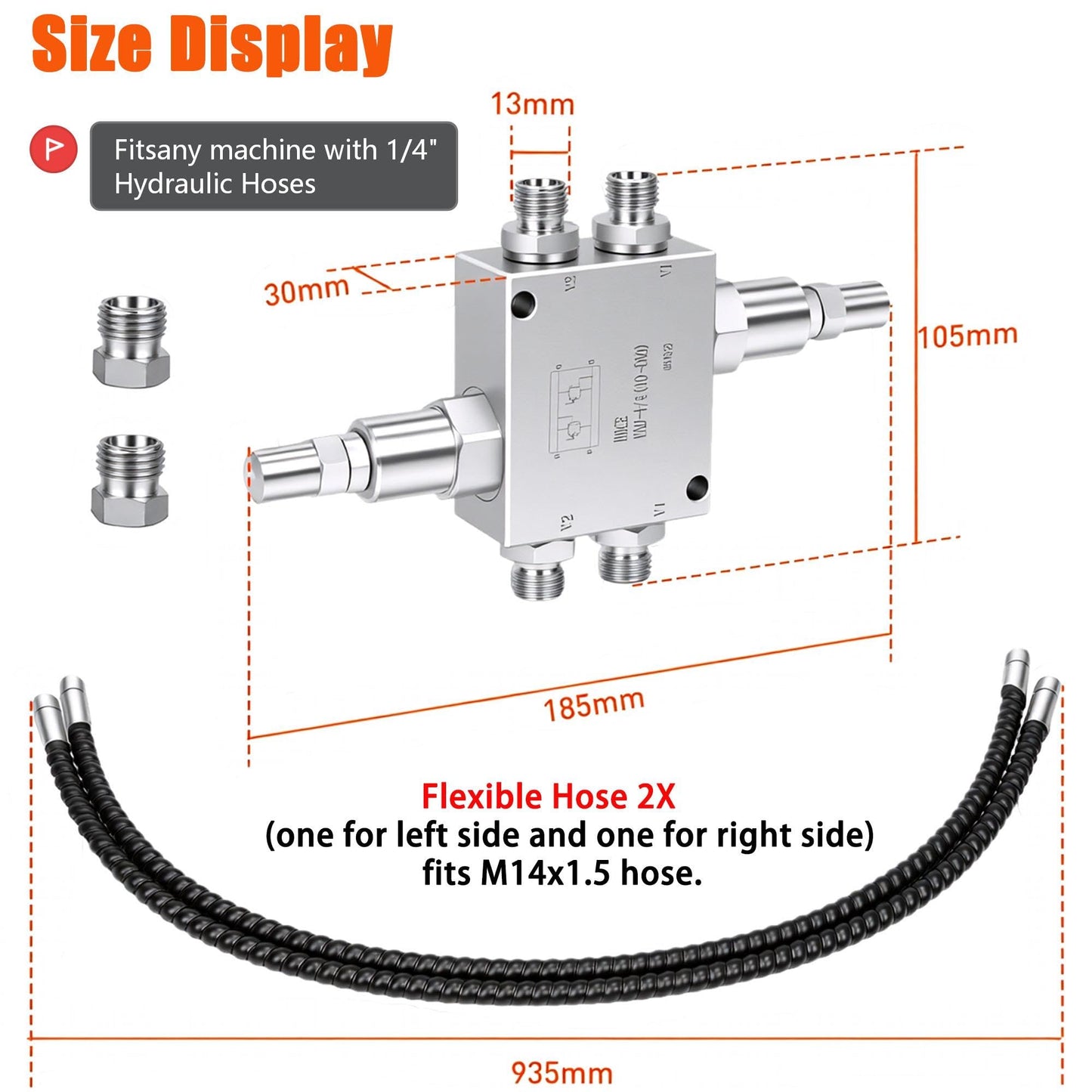 New Mini Excavator Cushion Valve Kit Complete for Swivel Motor Assembly, Fits Most Mini Excavators & Machinery with 1/4" Hydraulic Hoses & M14x1.5 Threaded Ends