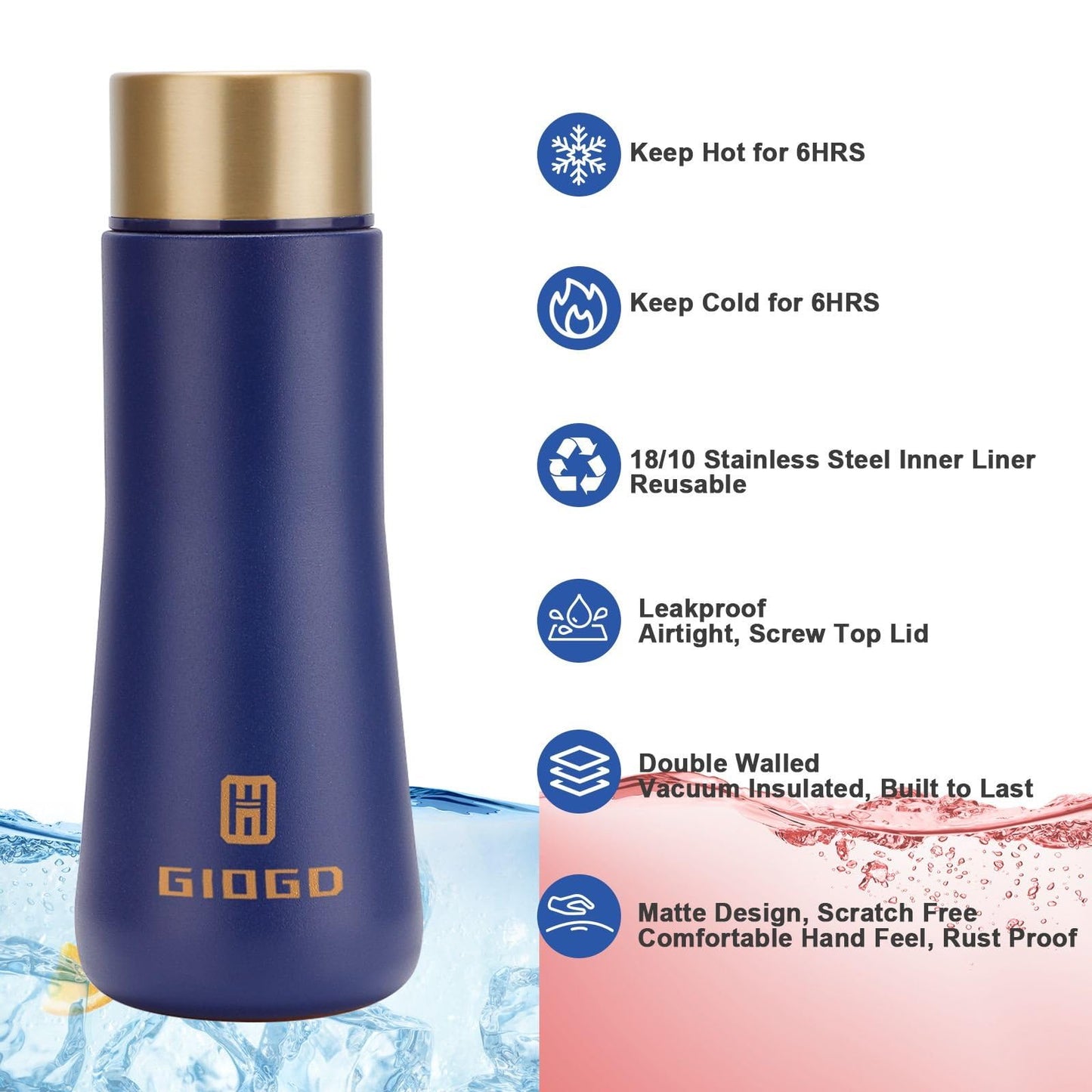 Small Thermo Bottle Slim Mini Vacuum Insulated Water Bottle 180ml/6.1oz Water Flask Stainless Steel Thermal Water Bottles Thermo for Hot and Cold Drinks Perfect for Purse or Kids Lunch Bag(Blue)