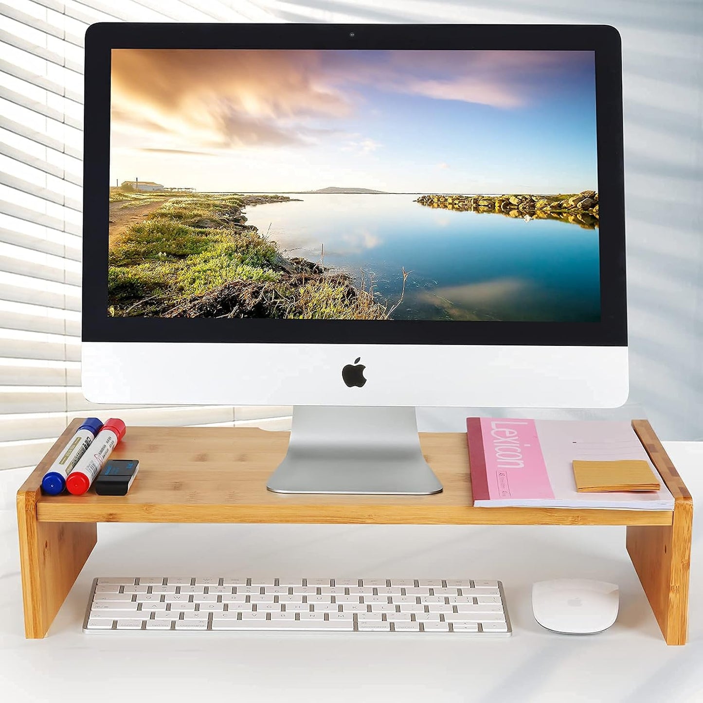 2 15.8 inch KINLINK Solid Wood Monitor Stand Riser, Monitor Riser with Adjustable Height, Computer Riser for Computer