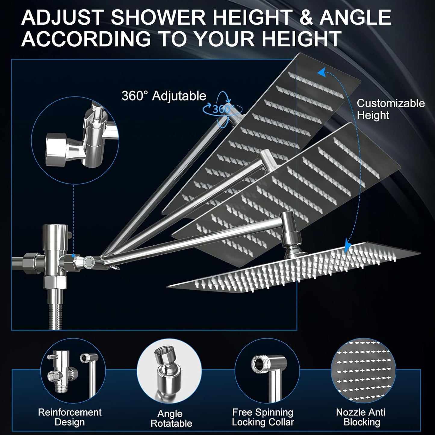 Regine Switzerland Rain Shower Head - 10 Inch High Pressure Dual Showerhead Set with Handheld Spray | Silver