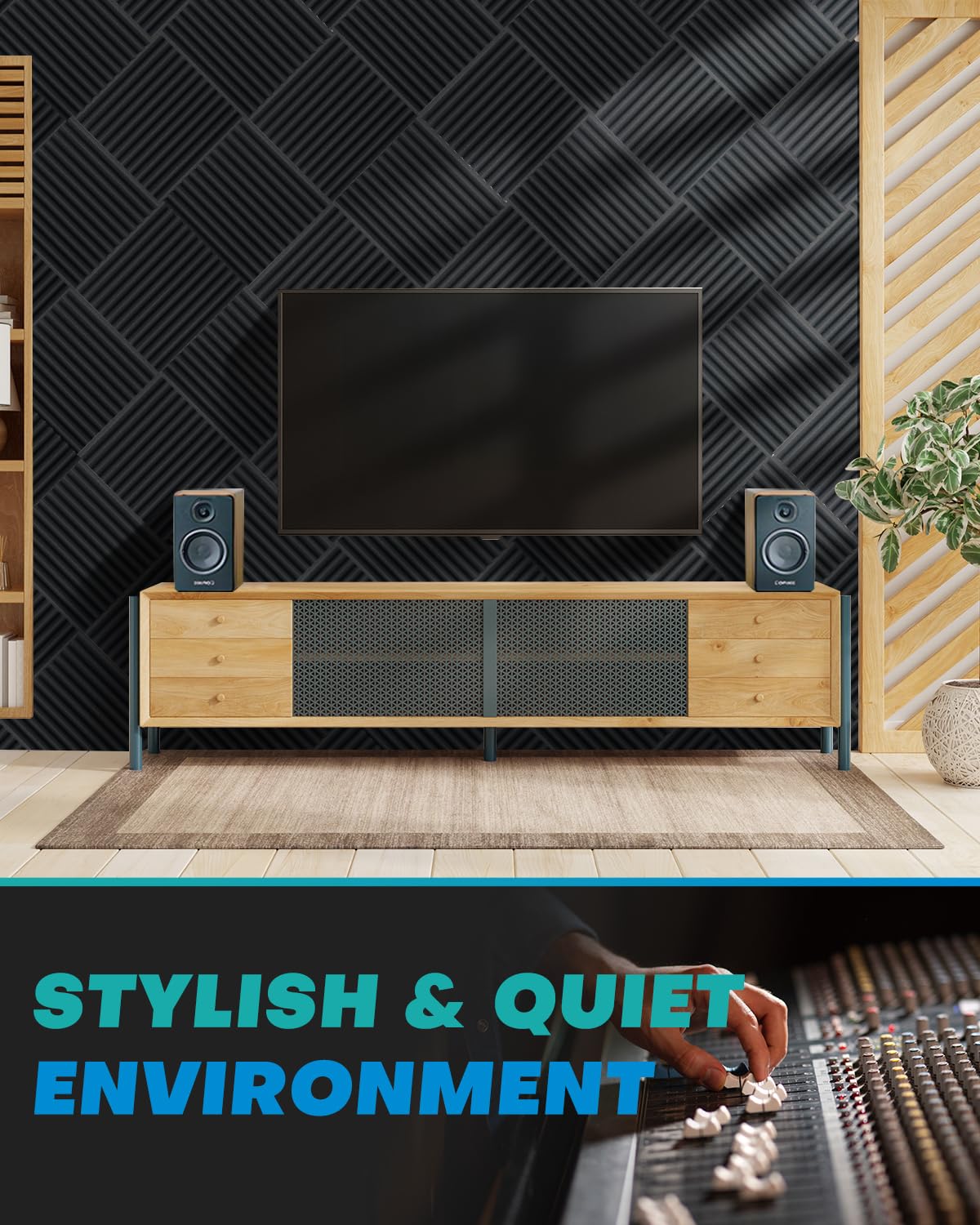 Knightsacoustic 96 Pack Sound Proof Foam Panels for Walls, 1 X 12 X 12 Inches Acoustic Foam Panels, High Density Acoustic Panels Sound Absorbing, Black Noise Cancelling Studio Wedges(NOT ADHESIVE)