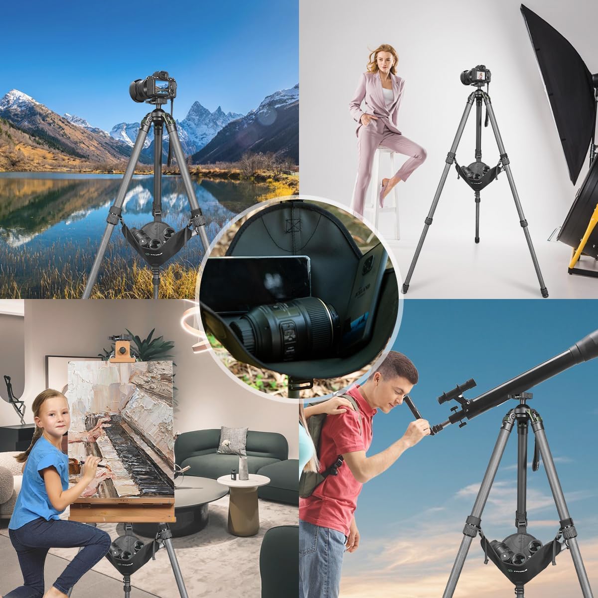 FANAUE TS-01 Heavy Duty Tripod Sandbag - Adjustable Black Stone Bag for Stability