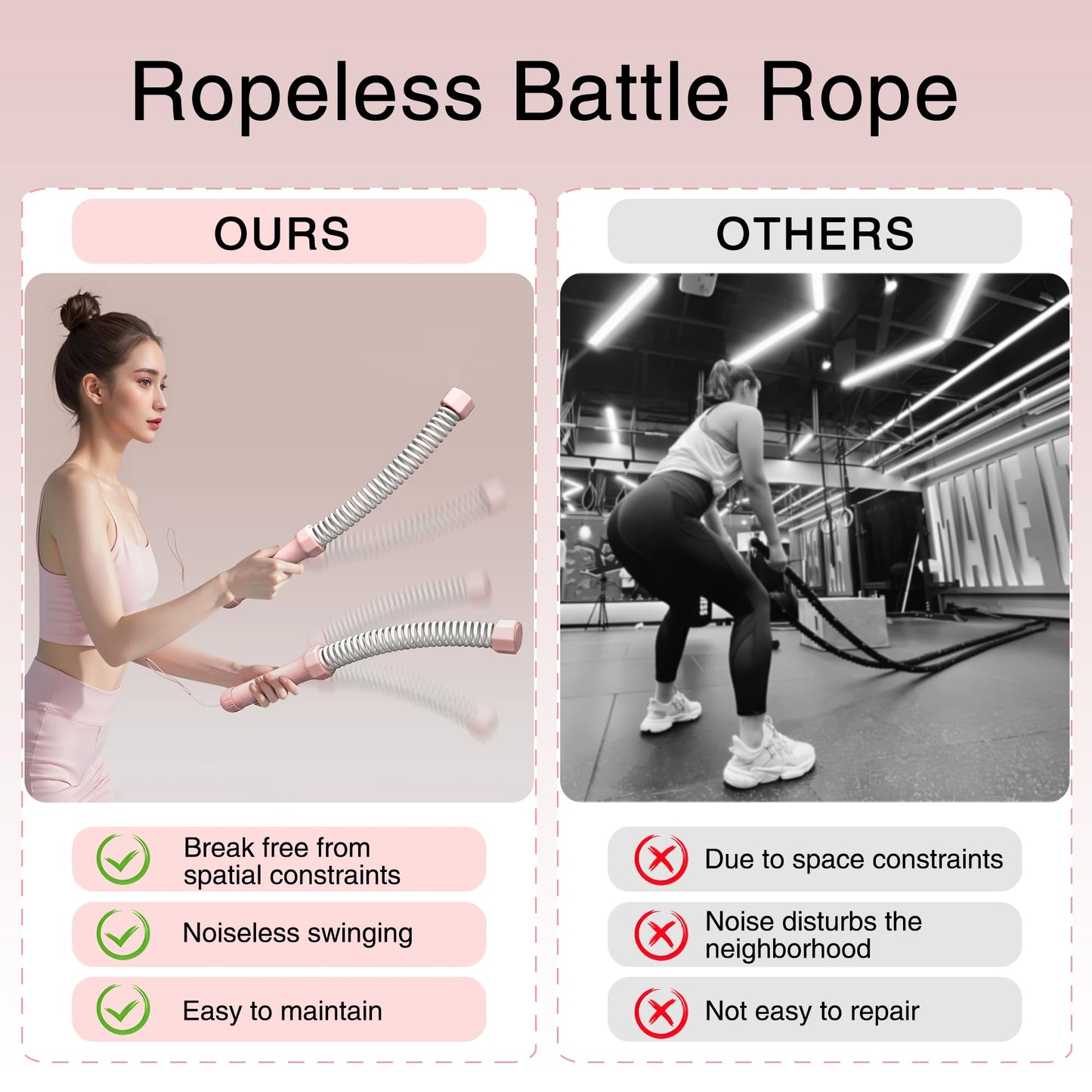 2PCS Weighted Ropeless Battle Ropes, 3.5 lbs in total, Heavy Duty Workout Rope for Home Gym with Training Poster, Portable Workout Rope for Strength Training, HIIT, Cardio, Non-Slip Grip, Fitness Equipment for Men & Women
