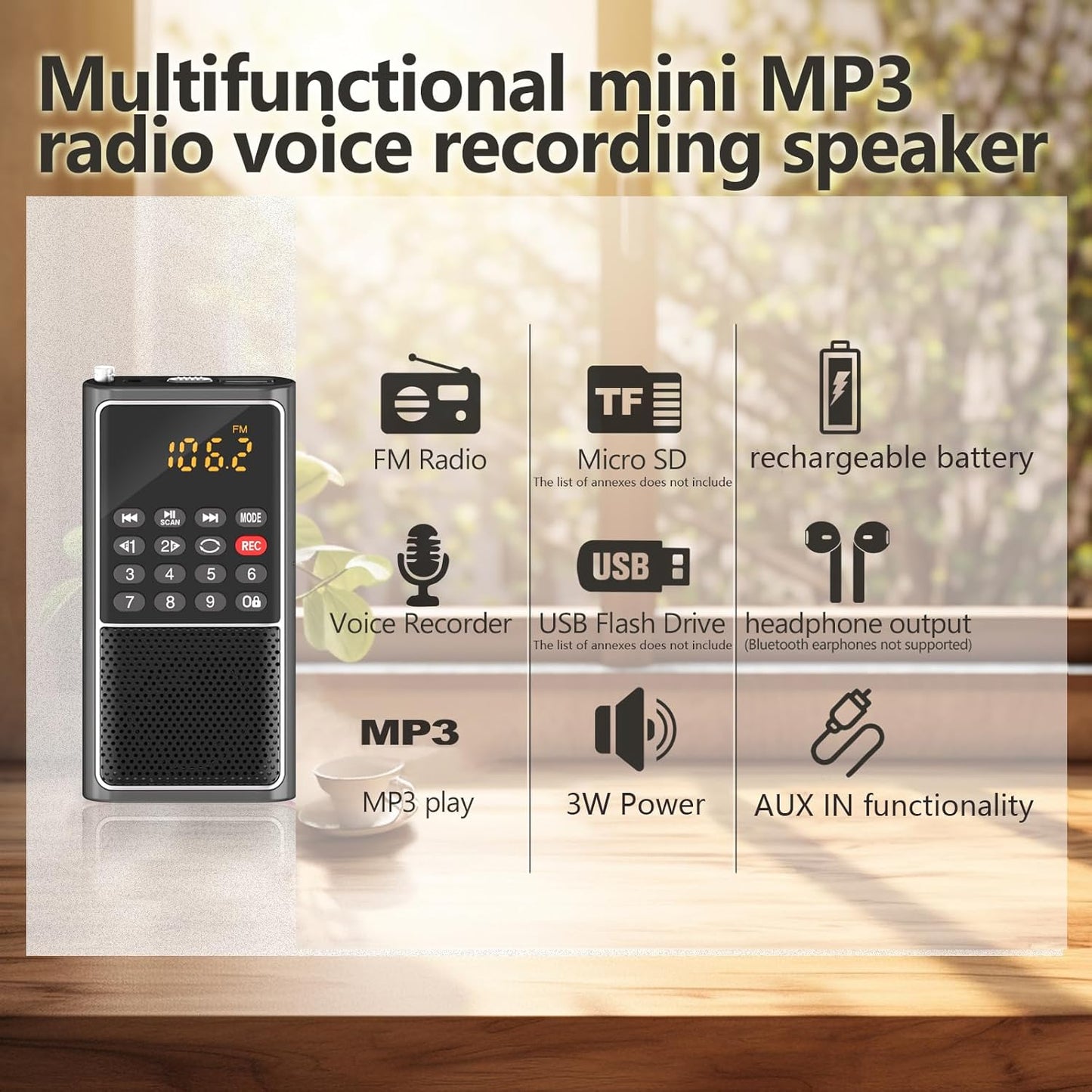 BOESPATR B01 Mp3 Mini Portable FM Radio USB Player, TF/SD Card/USB Slot Support Play Rec,Pocket Walkman Small Radio