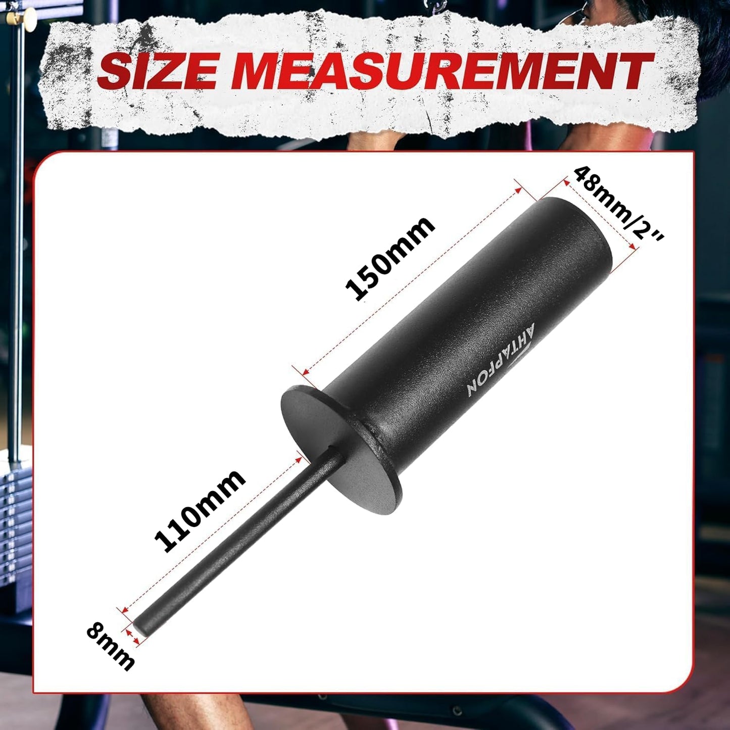 AHTAPFON Weight Stack Pin with 1 x Spring Collar,Weight Extender Pin,Fits Add 2" Weight Plates for Cable Machine,Fitness Equipment for Home Gym (8×110mm-150mm-Rod)