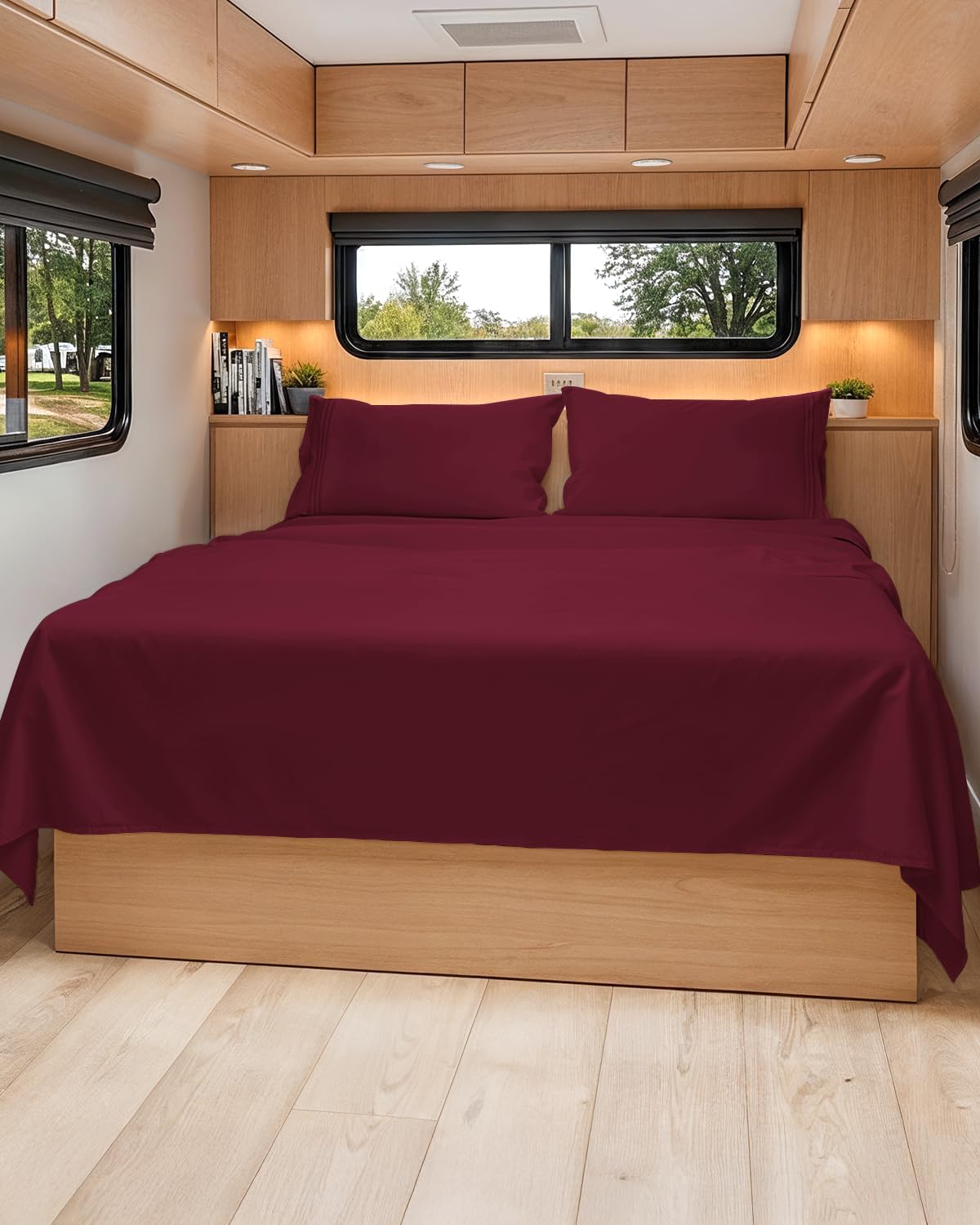 Skiennix Short Queen Size 4-Piece Sheet Set - Soft, Breathable & Cooling Bedding - Deep Pockets - Oeko-Tex Certified - Burgundy