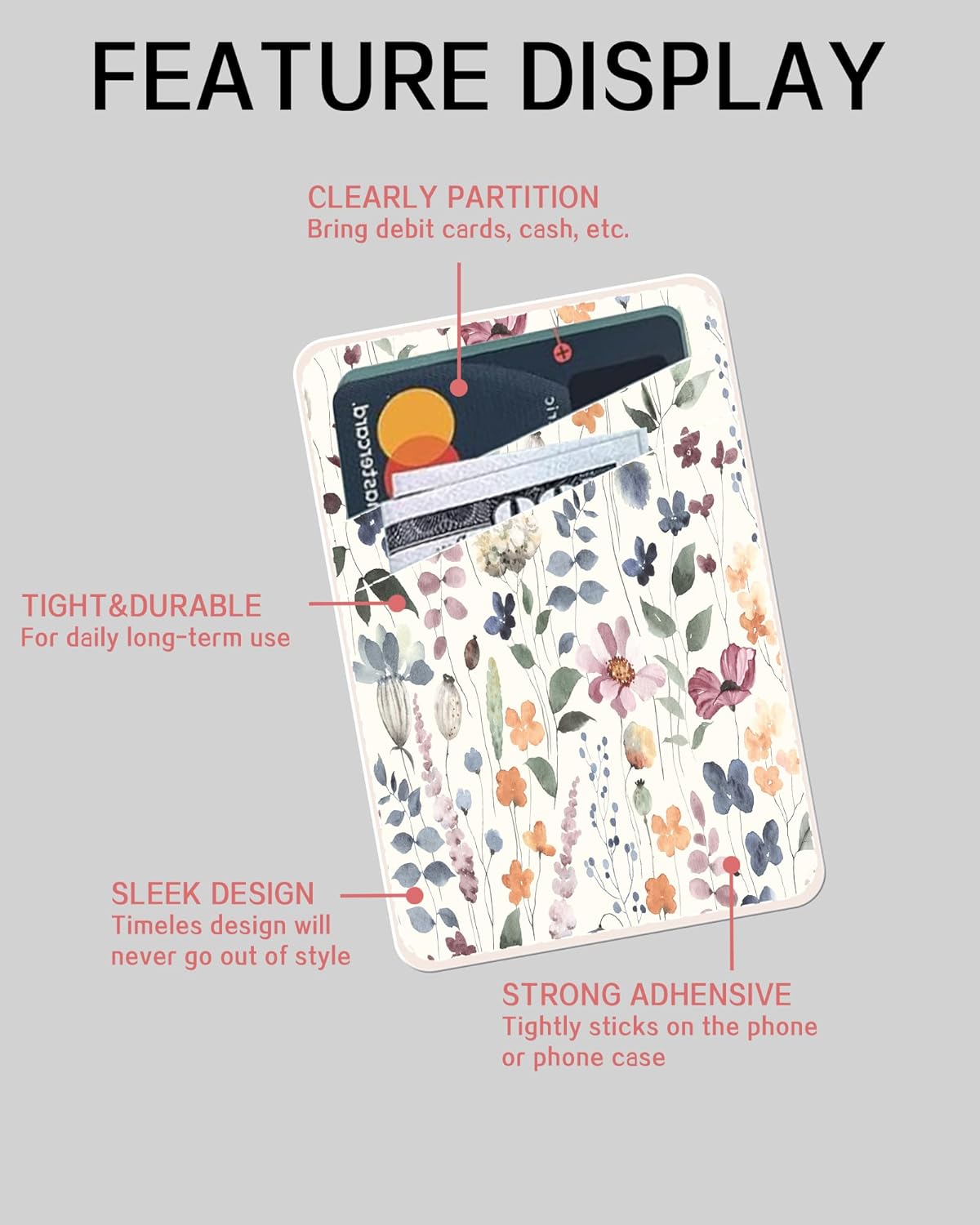 AOHRO Phone Card Holder - Dual Pocket Leather Wallet with Adhesive, Cute Credit Card Holder for Most Phones - Colorful