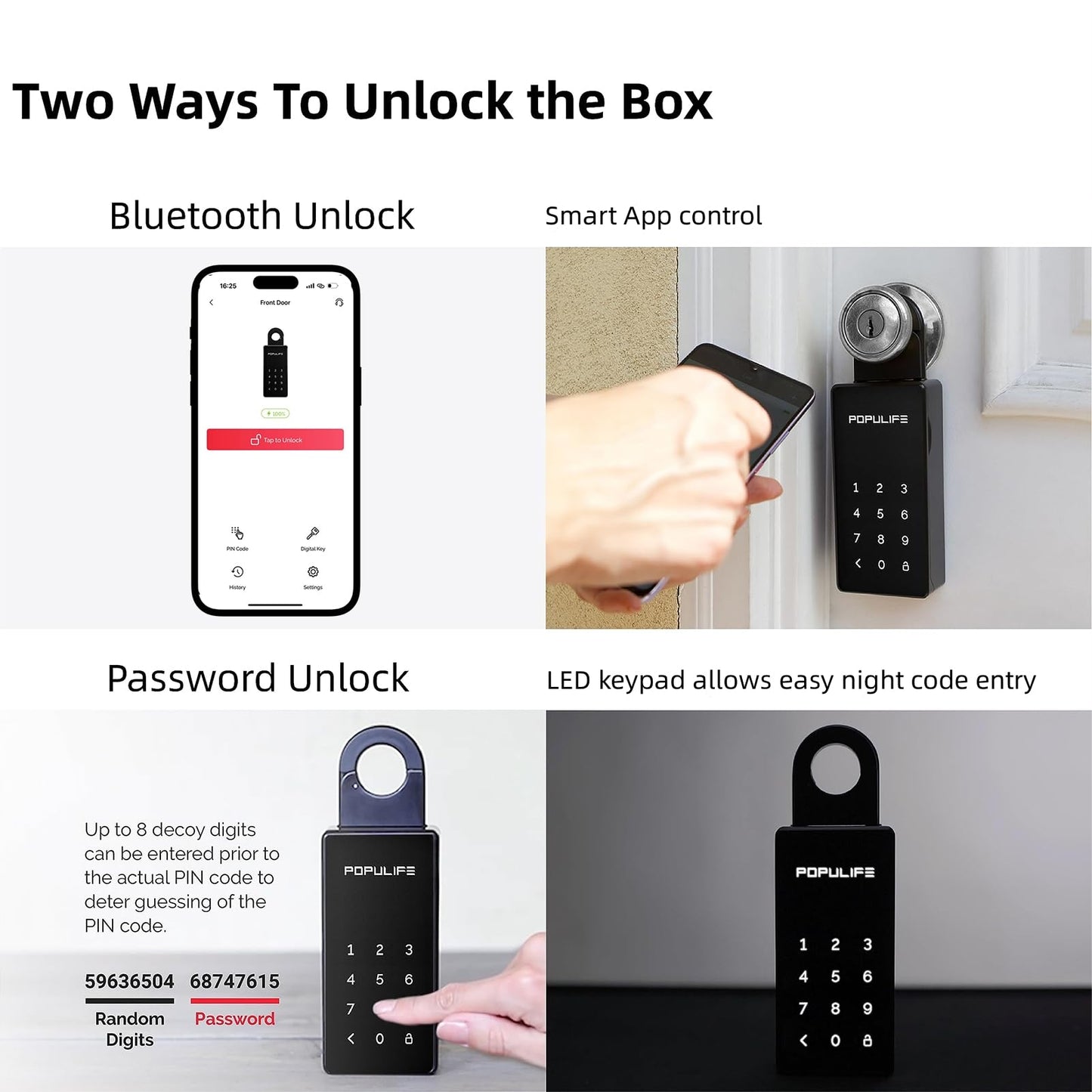 WiFi Lock Box for Outside with Gateway, Remotely Control Smart Key Lock Box, Wireless Lock Box for House Key, Door Handle & Wall Mount Sturdy Alloy Lockbox IP66 Waterproof