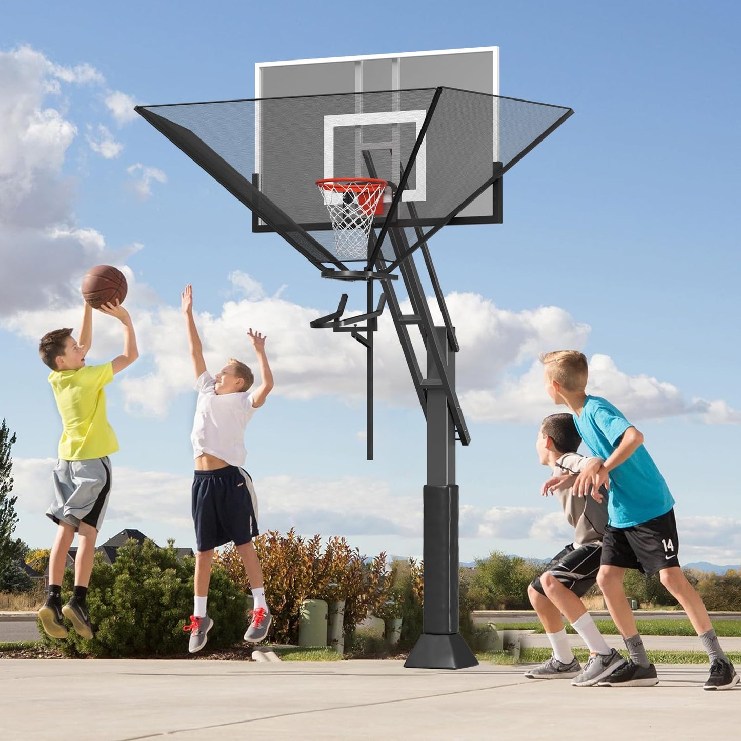 Basketball Rebounder Net Return System Machine Portable Suspended Shooting Basketball Rebounder Device Heavy Duty Basketball Training Equipment with 360°Rotating Track for Continuous Solo Practice