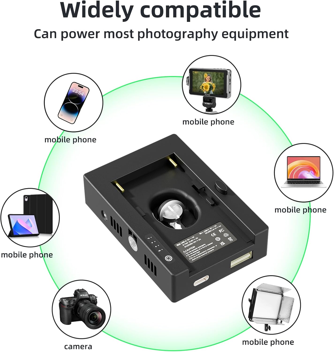 F1TP 12V/16.8V/5V NP-F Battery Mount Plate with D-Tap & USB Output, Compatible with Sony NP-F Series Batteries, Power