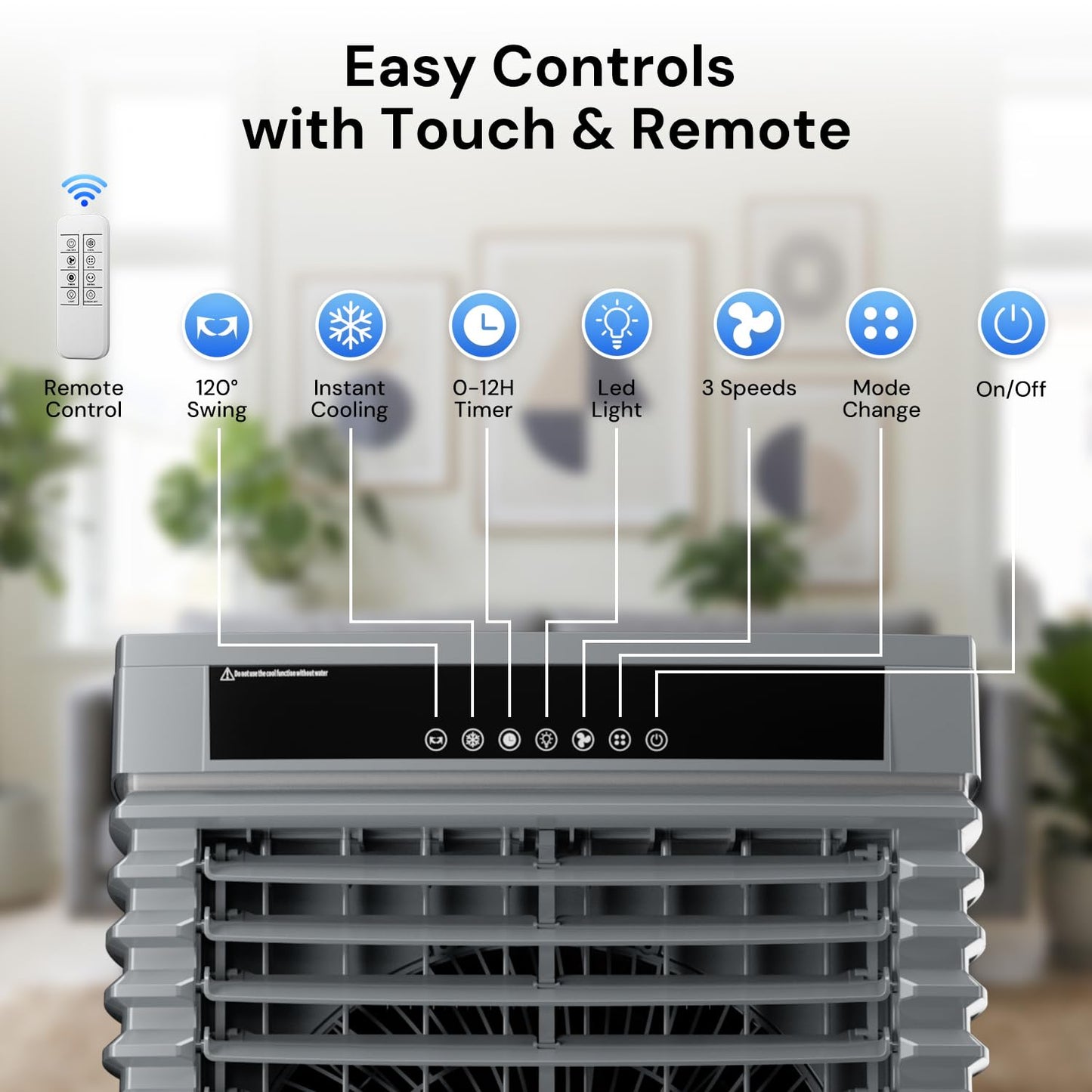 KEGIAN 4000 CFM Swamp Cooler, 41" Portable Evaporative Air Cooler w/ 13.5Gal Detachable Tank,120° Oscillation, Timer, Ambient Light, Remote, Energy Efficient Outdoor Air Conditioner for Patio, Garage