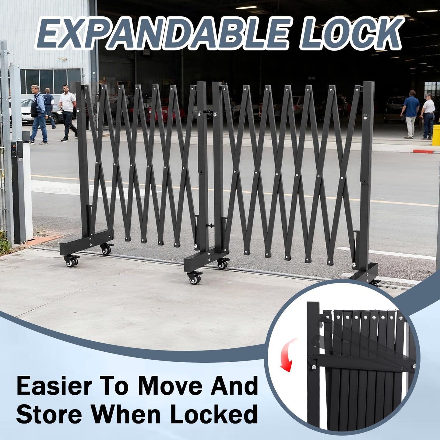 23.5FT Industrial Metal Expandable Barricade，Retractable Traffic Fence with Casters, Folding Security Gate，Portable Barricade Gate for Construction Area, Traffic Control, Cordon(Black