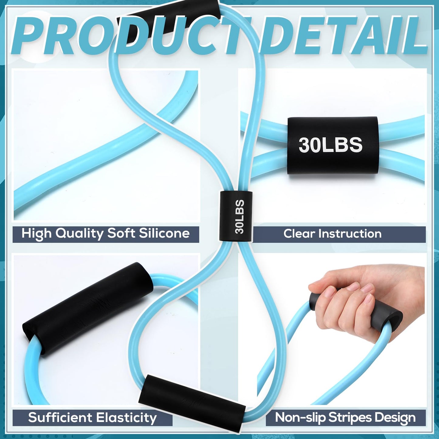 Teyva Daily 12 Packs 30 lb Figure 8 Resistance Bands with Handles, Exercise Bands for Back, Workout for Arms, Shoulder, Leg, Physical Therapy, Pilates, Home Gym Workout Equipment Women Men(Blue)