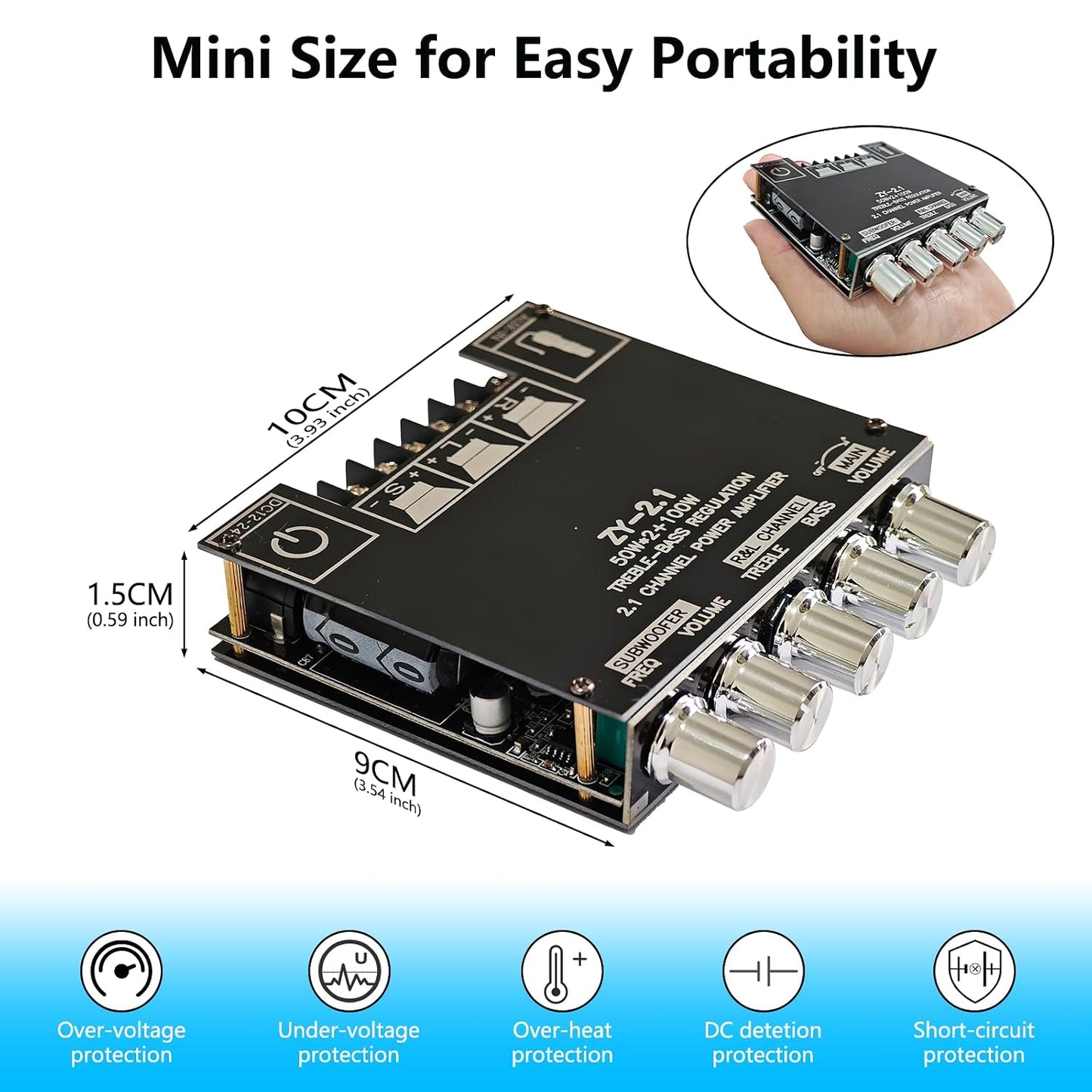 Generic 5.1 Board,200W 2.1 12-24 Bluetooth Audio Stereo Amplifier HiFi Channel Mini Subwoofer Power Amp Module