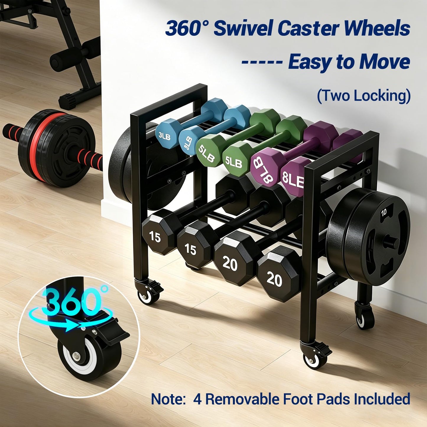 Dumbbell Rack Stand Only 2-Tier 20 IN Length Adjustable Small Weight Rack For Home Gym Dumbbells Kettlebell,350LB Capacity Heavy-Duty Compact Dumbbell Holder