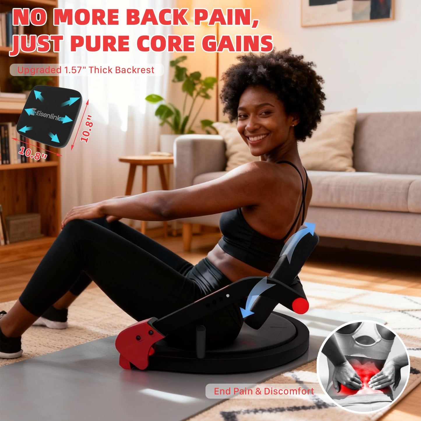 Eisenlink Sit Up Exercise Equipment with 4 Adjustable Resistance Levels, Flat Backrest Ab Crunch Machine for Stomach & Core Workout, Ab Machine, Ab Trainer, Sit Up Machine for Home Gym Men & Women