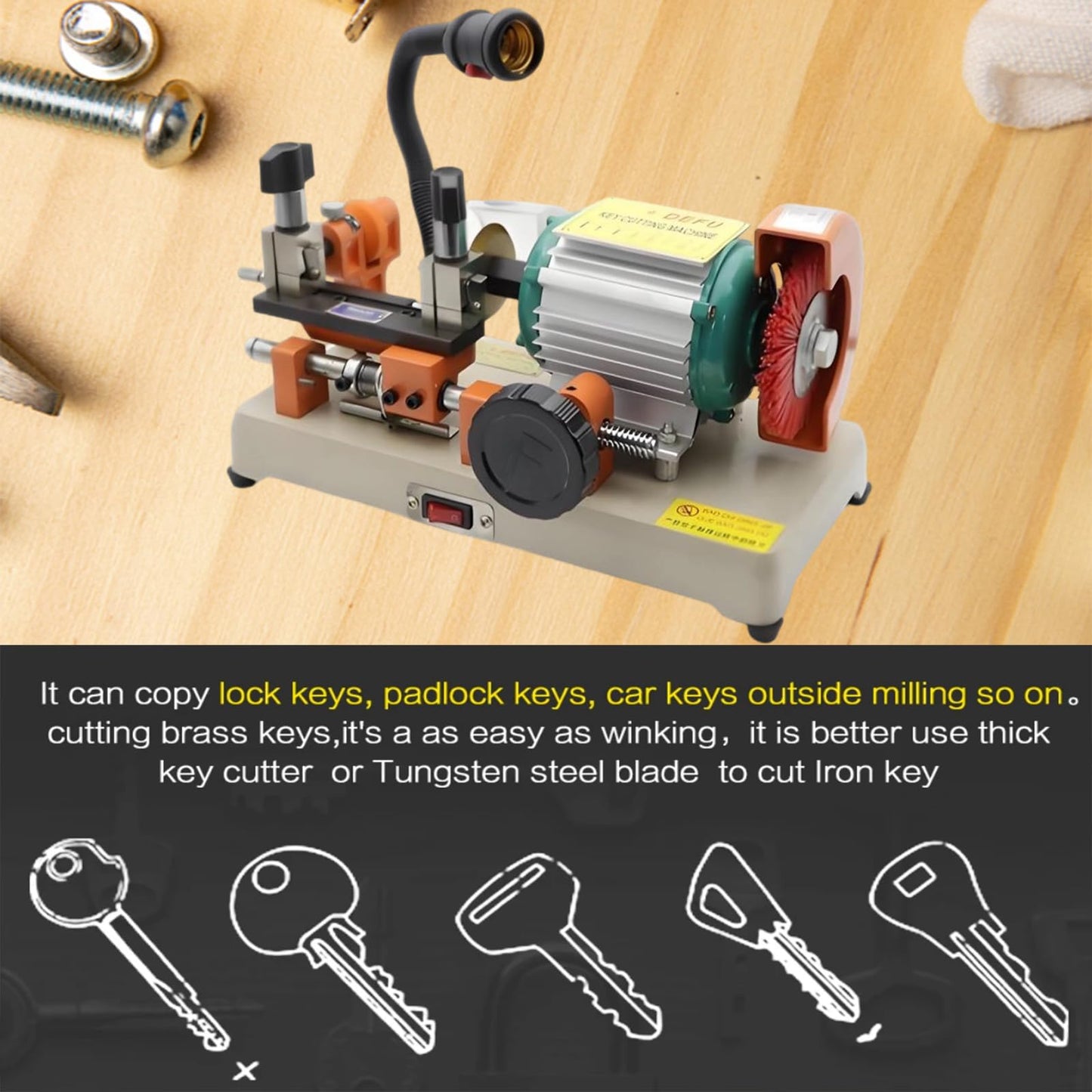 Cutting Machine, Horizontal Cutter Cutting Machine with Brush Cutter, Professional Commercial Keys Cut for Cutting Metal Objects Hardware Stores