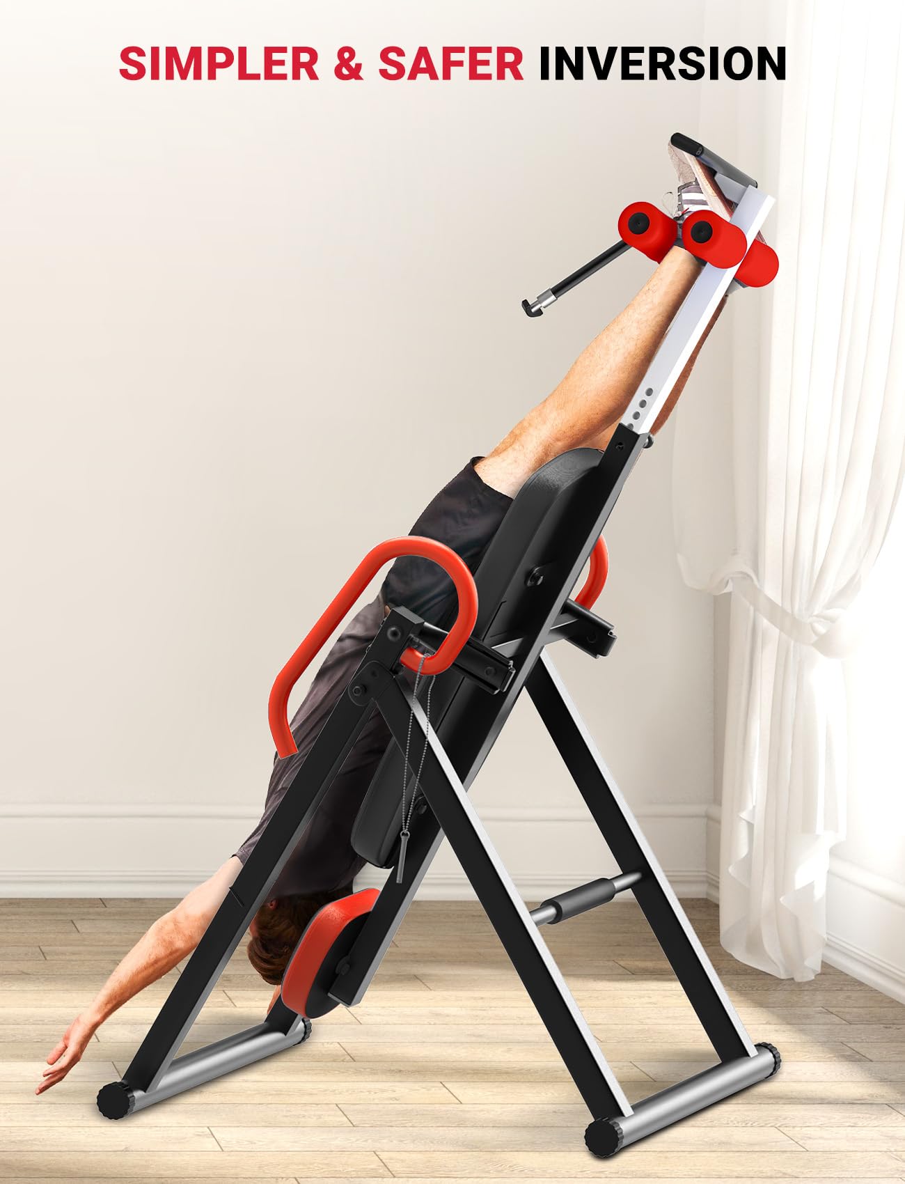 YOLEO Gravity Heavy Duty Inversion Table with Headrest & Adjustable Protective Belt Back Stretcher Machine for Pain Relief Therapy (Red02)