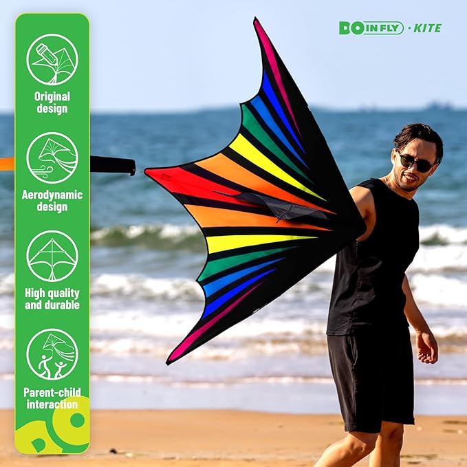 Delta Rainbow Kite - Colorful & Easy to Fly-Outdoor Kite for Kids & Adults - Ideal for Family Fun for Beach Trip ＆ Park Activities(Flaming Delta Kite)