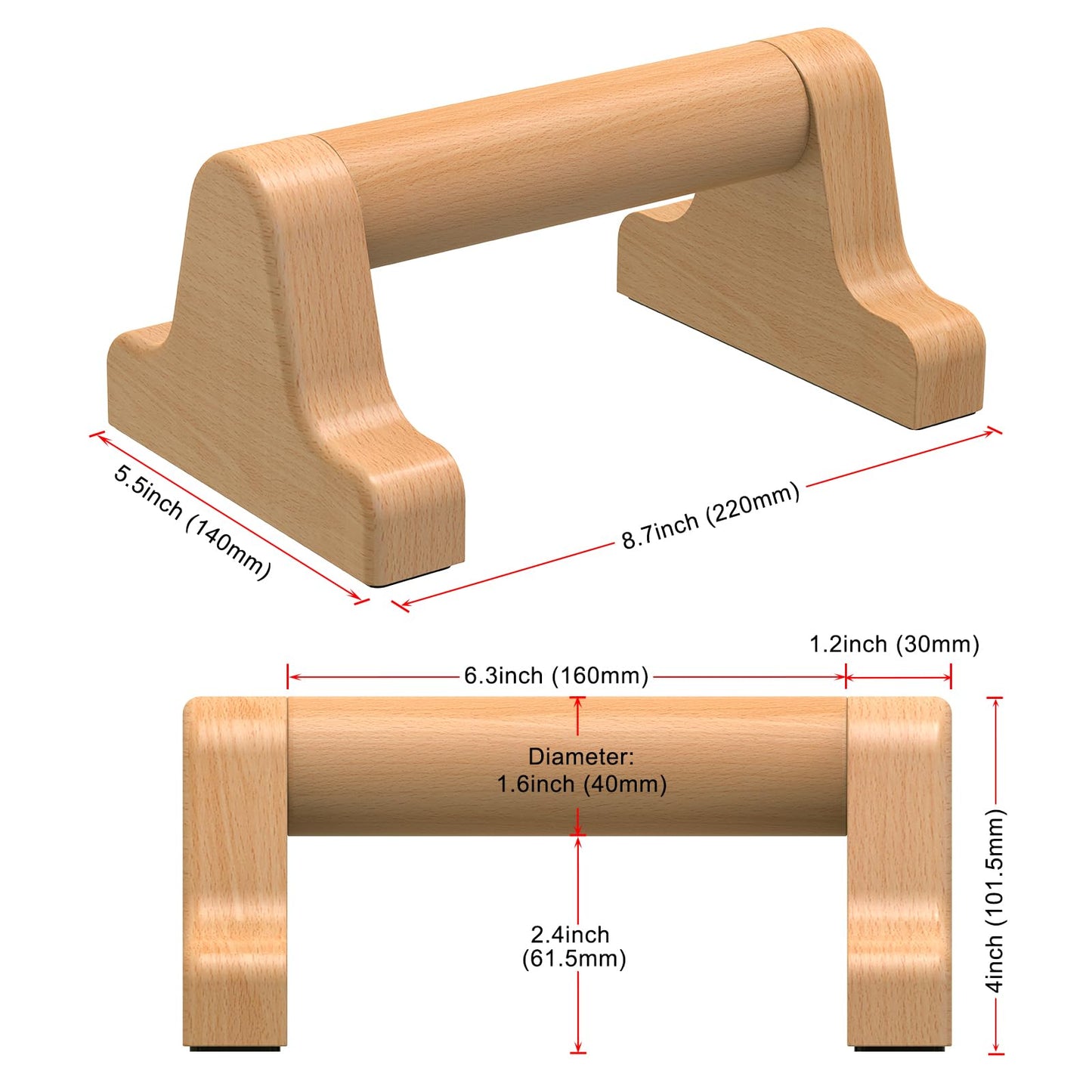 Parallettes Bars, Wood Push Up Bars Handstand Bar with Non-Slip Base, Wooden Calisthenics Equipment for Home Fitness Training, Push Up Stands Handle for Floor Workouts, Supports 600 lbs