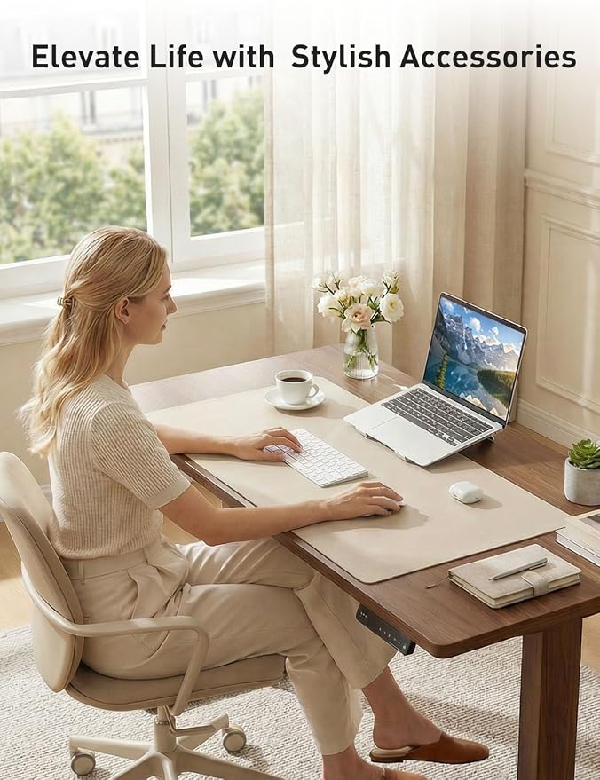 Aothia Faux Leather Desk Mat - Non-Slip PU Leather Desk Blotter, Waterproof Writing Surface, Large Desk Pad for Office & Home (Eggshell, 55" x 24")