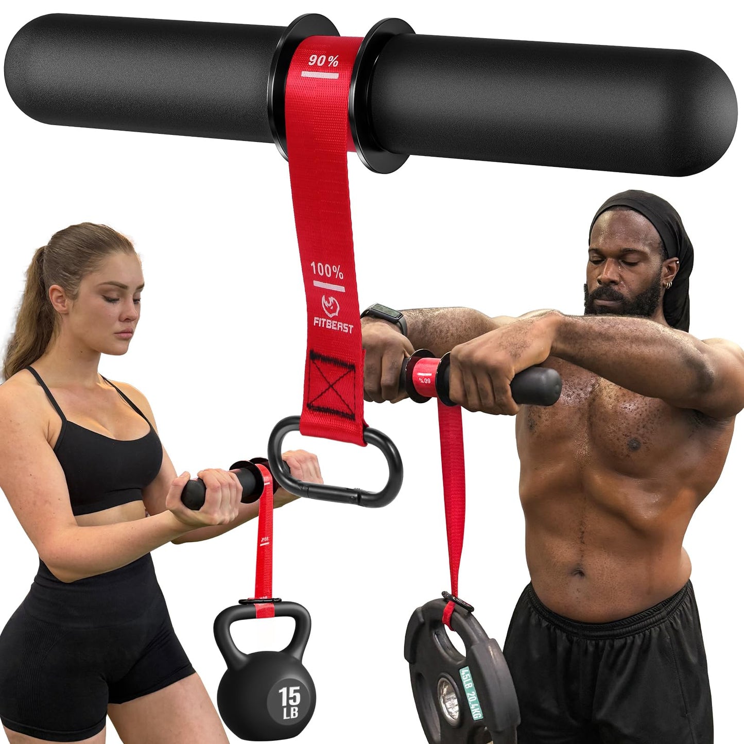 FitBeast Forearm Strengthener & Forearm Exerciser, Wrist Roller with Thicker Handle, Forearm Strength Trainer with Adjustable Strap - Ideal for Grip Strength, Muscle Building, Rehabilitation (Red)