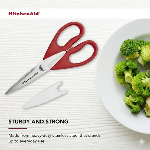 KitchenAid All-Purpose Kitchen Shears - Durable Stainless Steel Scissors with Soft Grip Handle | 8.72 Inch, Red