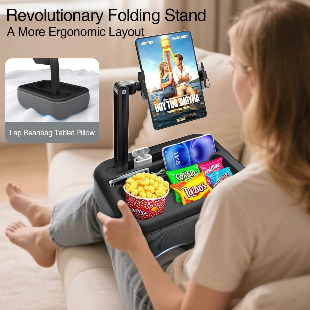 Generic 4.7-11 V-Hold Tablet Pillow Stand, Kindle Pillow Stand with Snack Bowl, Tablet Holder for Lap in Bed for iPad