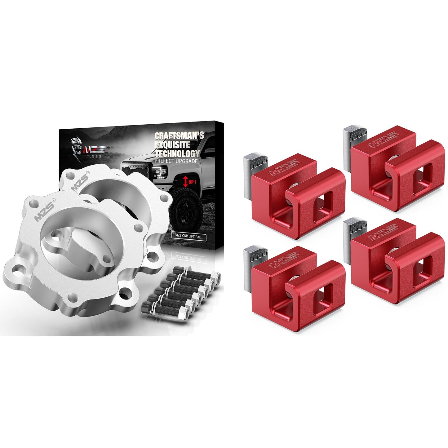 MZS Leveling Kit 2.5" Front Lift Strut Spacers + Tie Down Anchors, Bed Rail Cleats Bolts Nuts (Red, 4pcs) Compatible with 2004-2024 Titan