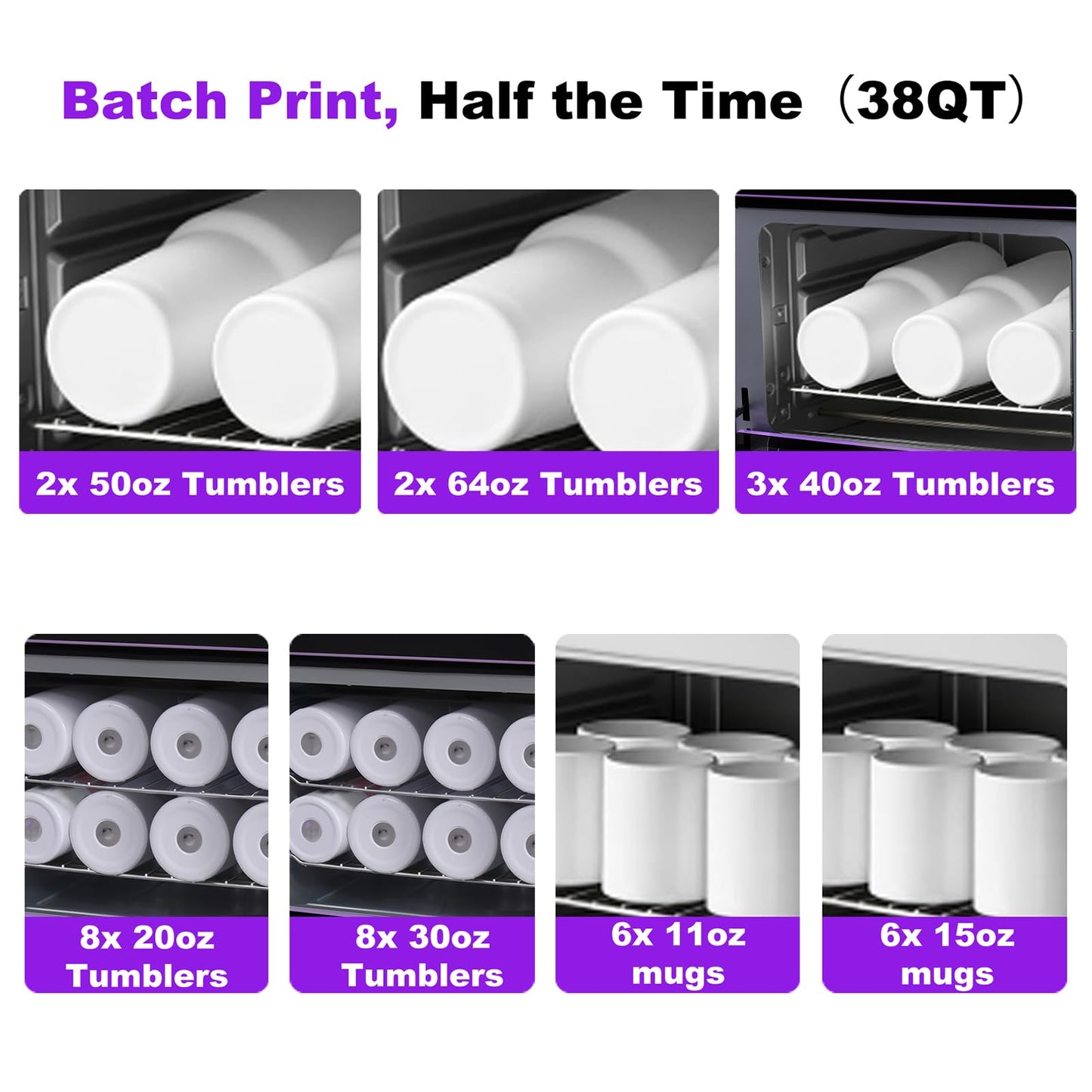 Sublimation Oven Machine with Fast Preheat & Precise Temperature,38QT/36L 120V 1800W Large Capacity for Sublimation Tumblers,Mugs,Bottles,Full Wrap Printing,Includes Gloves & Tape,Digital Touch Screen