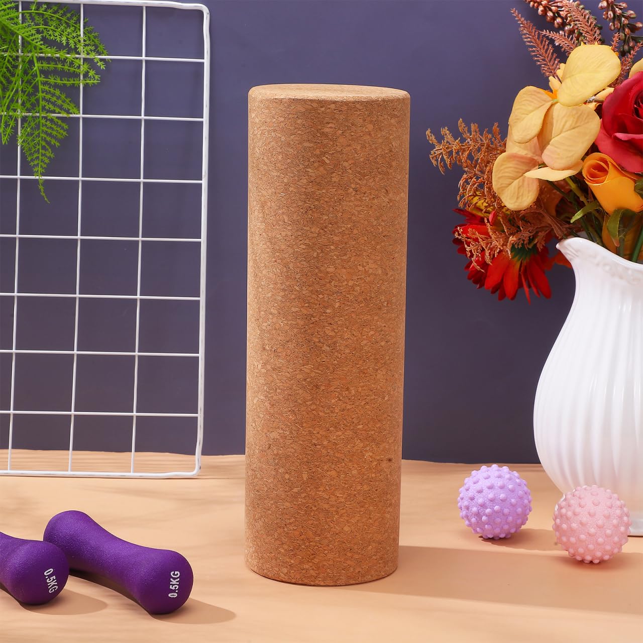 Yoga Blocks Cork Roller Fitness Yoga Roller Exercise Physical Exercise Deep Tissue Muscle Massage Portable Yoga Cylinder Back Bend Training for Legs Back Muscles
